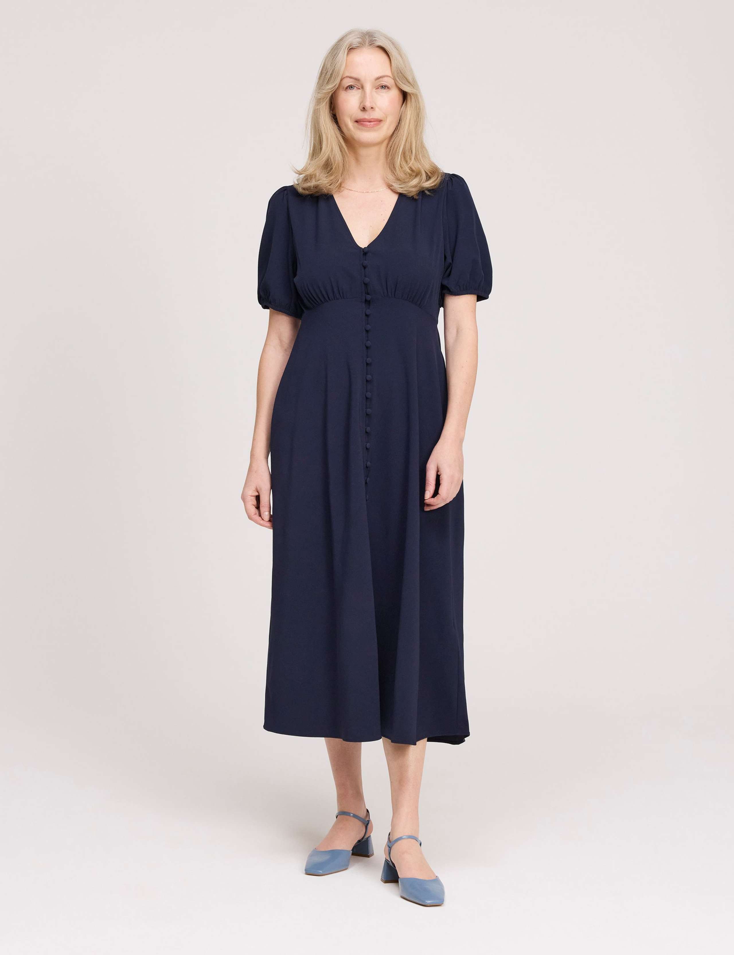 V-Neck Button Through Midi Tea Dress 2 of 5