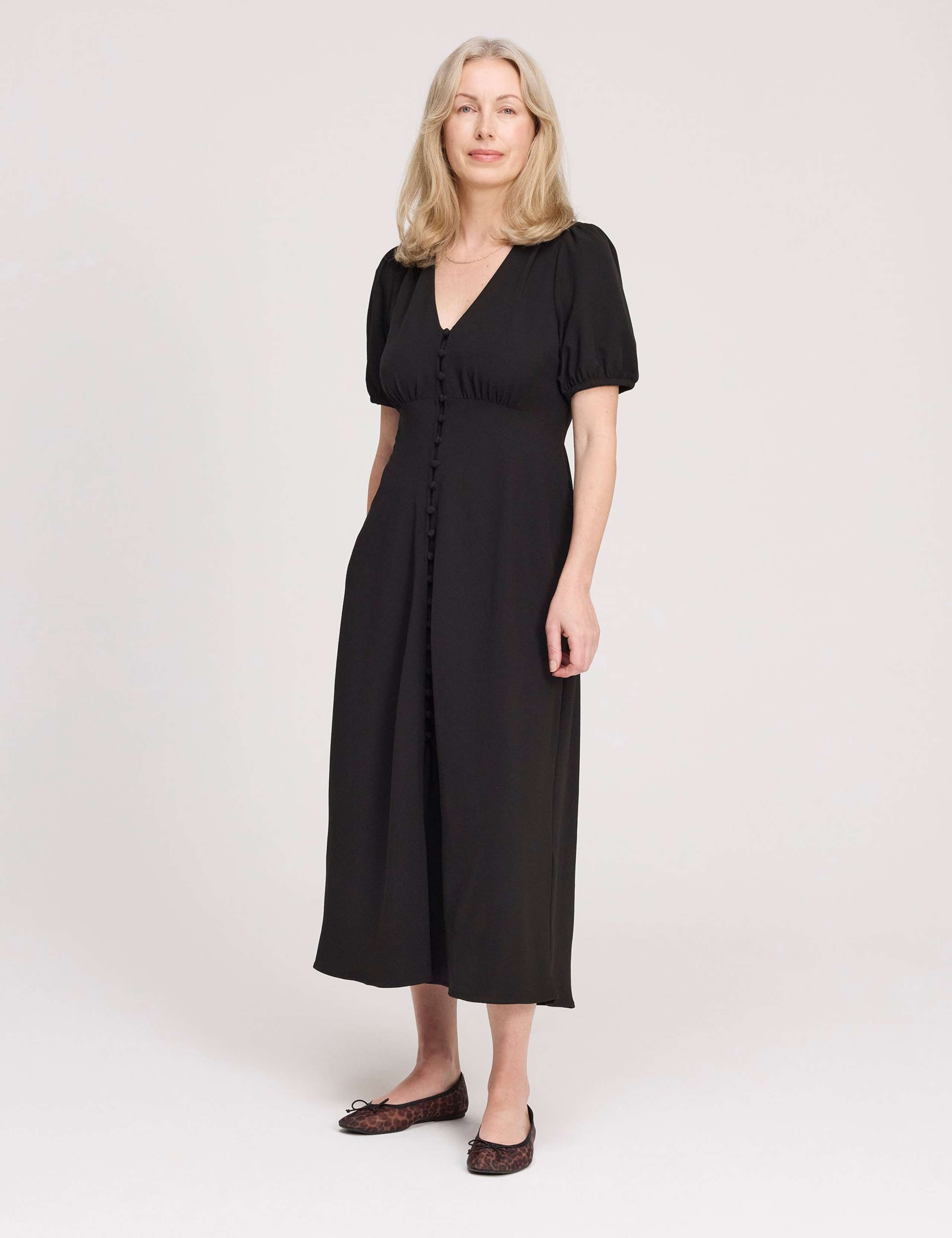 V-Neck Button Through Midi Tea Dress 2 of 4