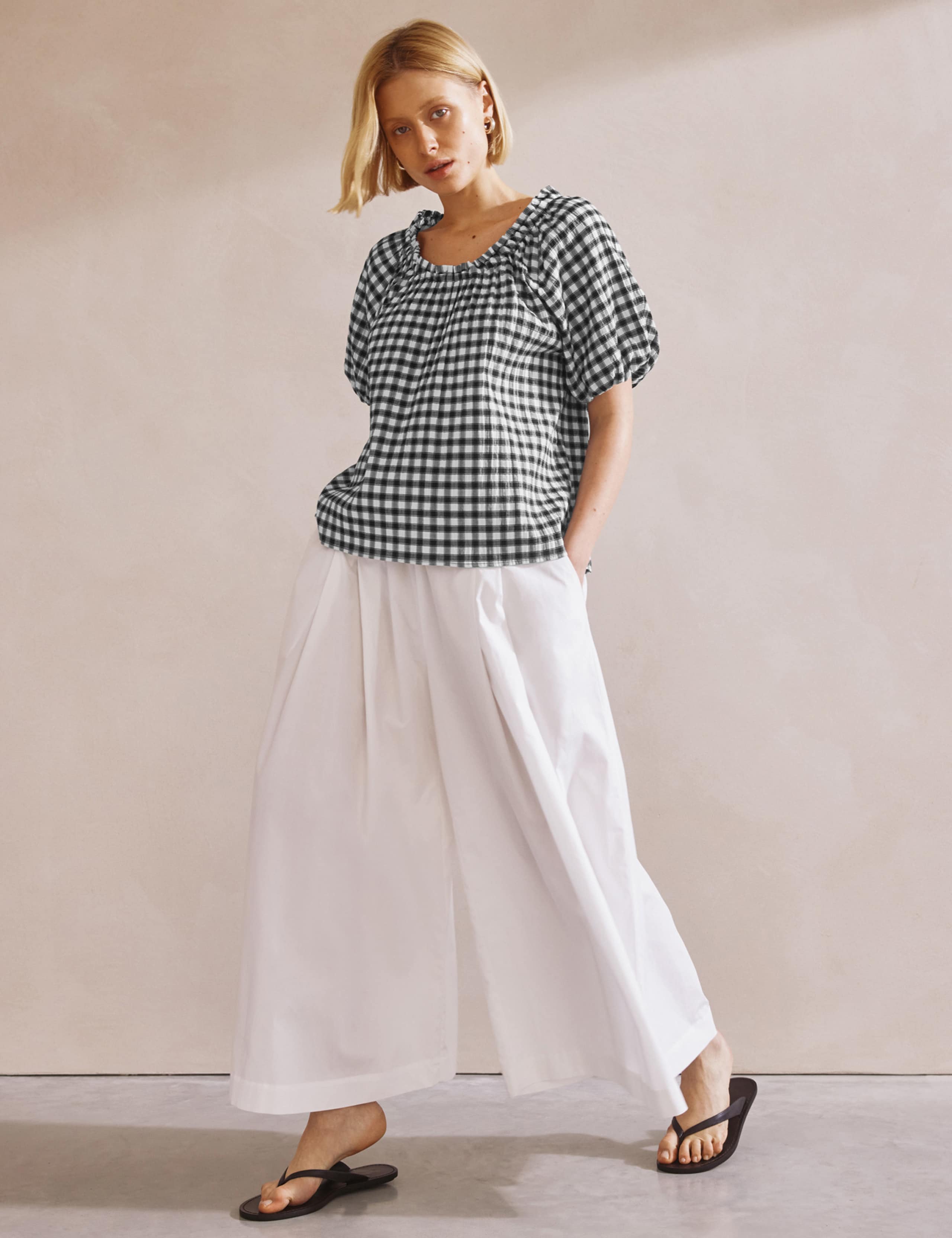 Cotton Rich Gingham Puff Sleeve Blouse 5 of 6