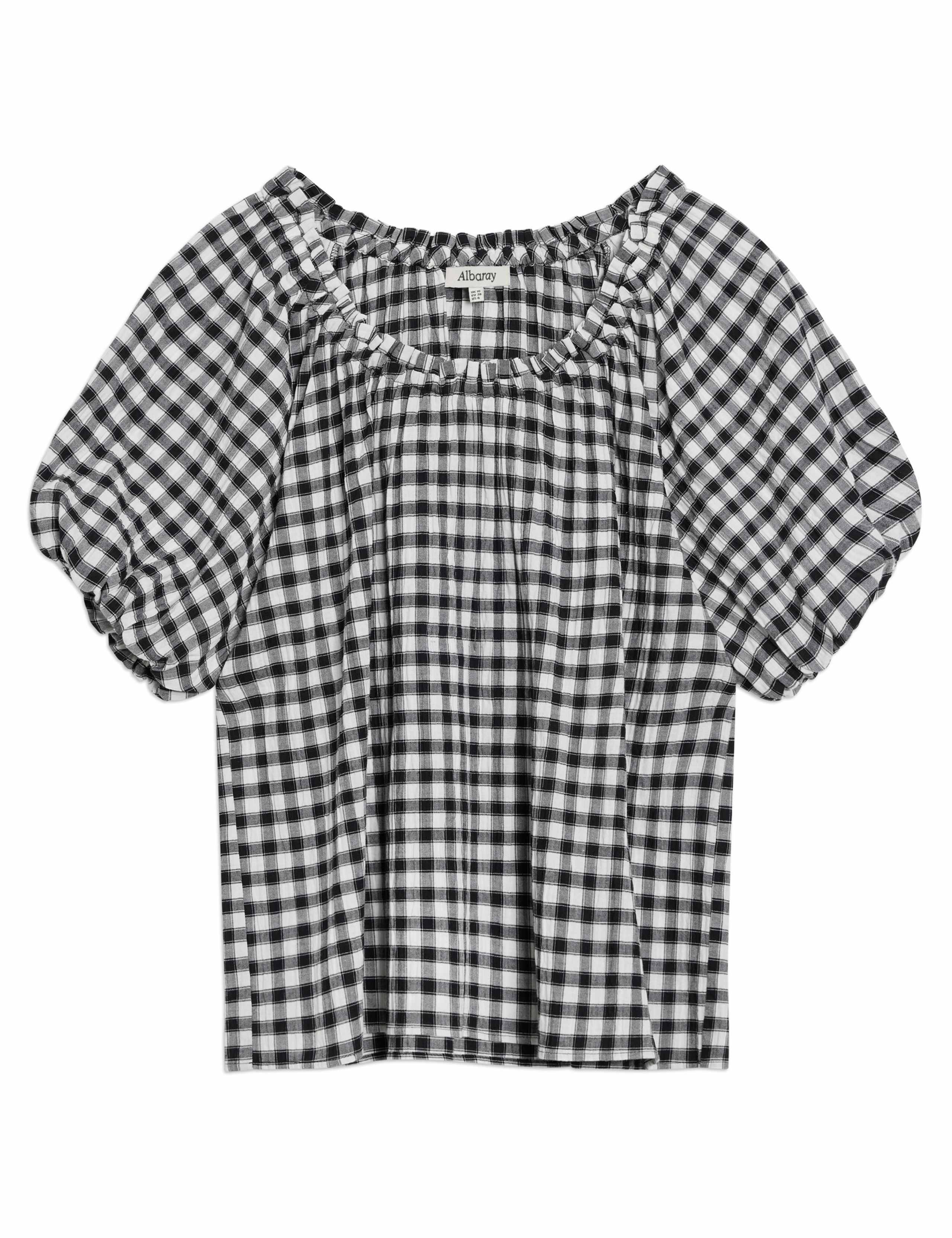 Cotton Rich Gingham Puff Sleeve Blouse 2 of 6