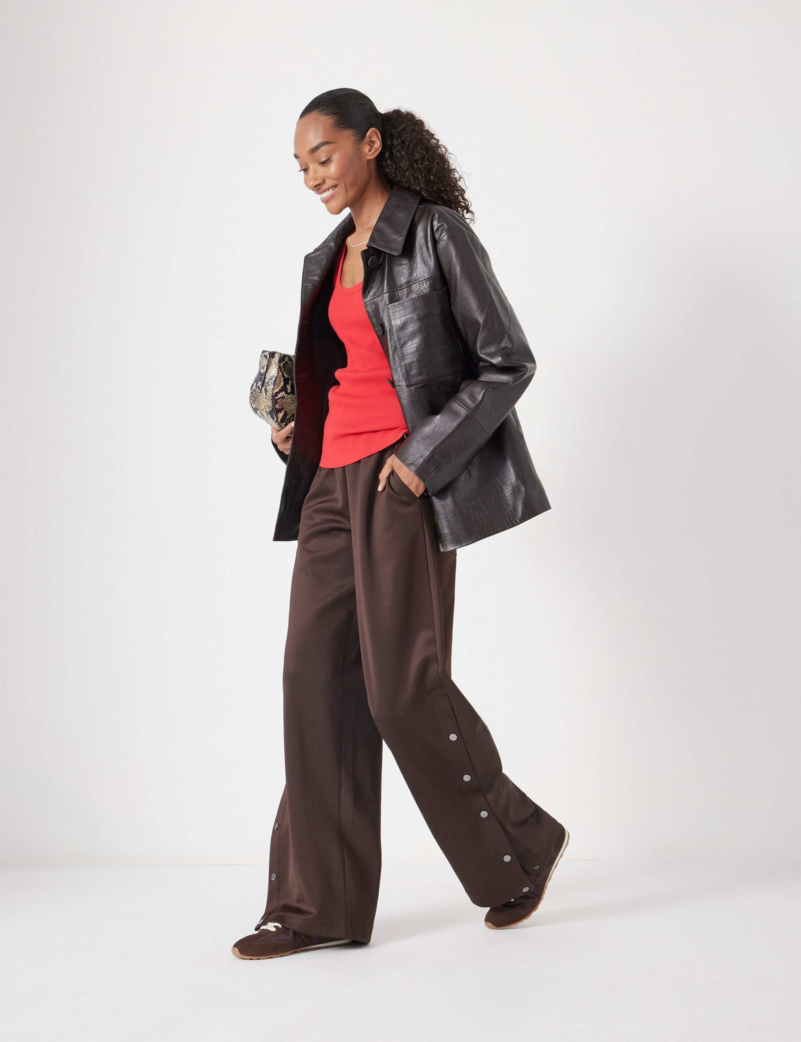 Cotton Blend Popper Detail Wide Leg Joggers 3 of 8