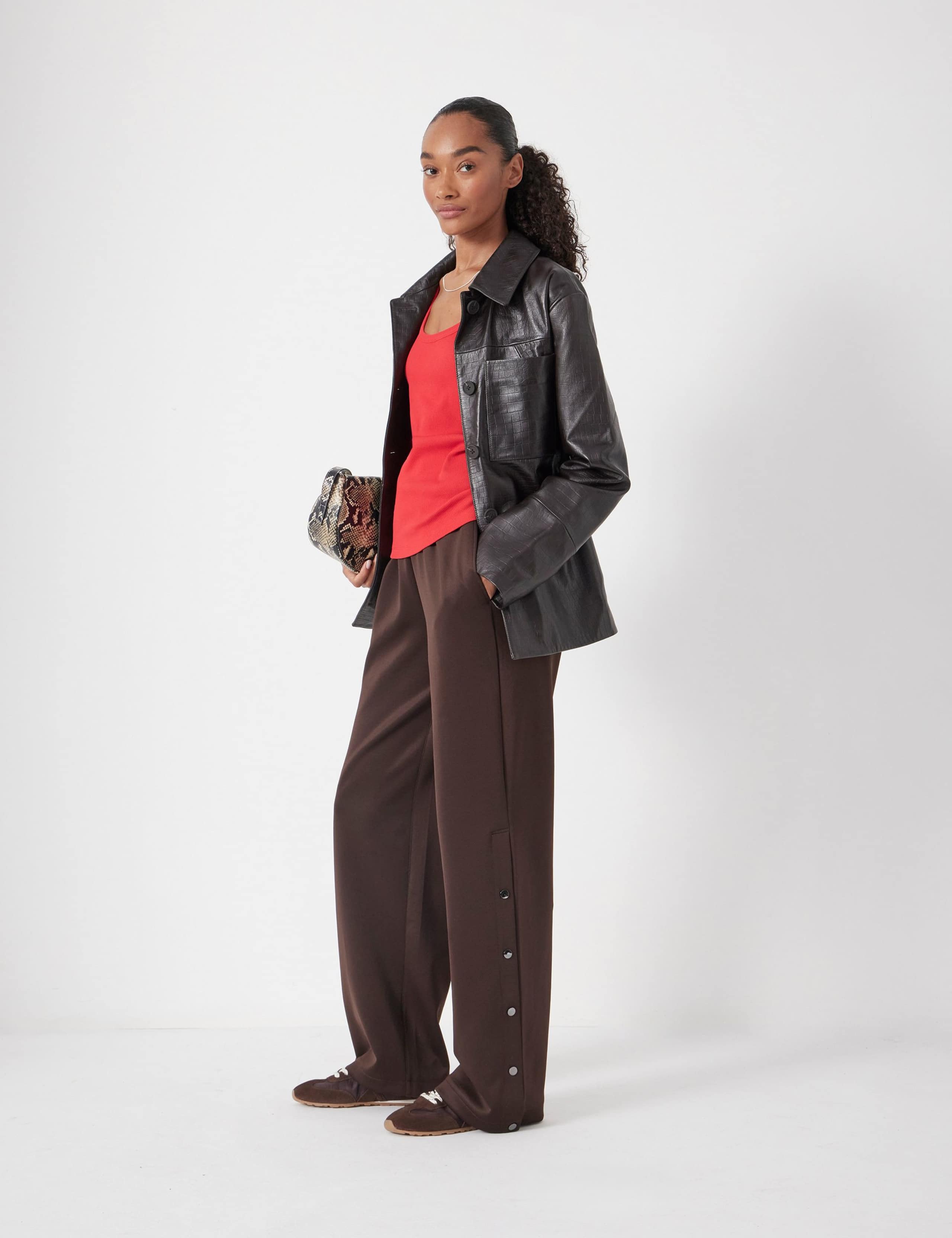 Cotton Blend Popper Detail Wide Leg Joggers 4 of 8