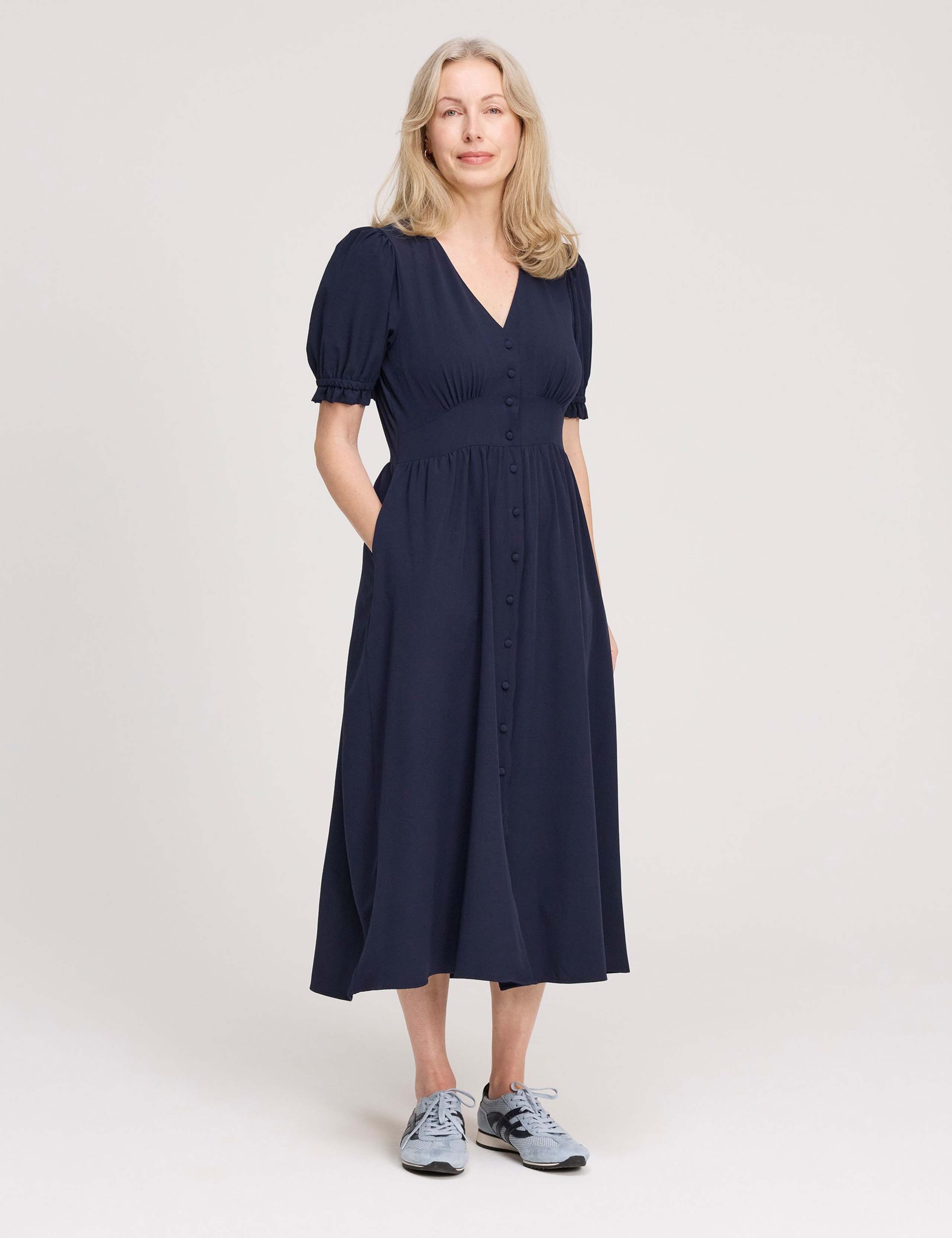 V-Neck Button Through Midi Tea Dress 2 of 5
