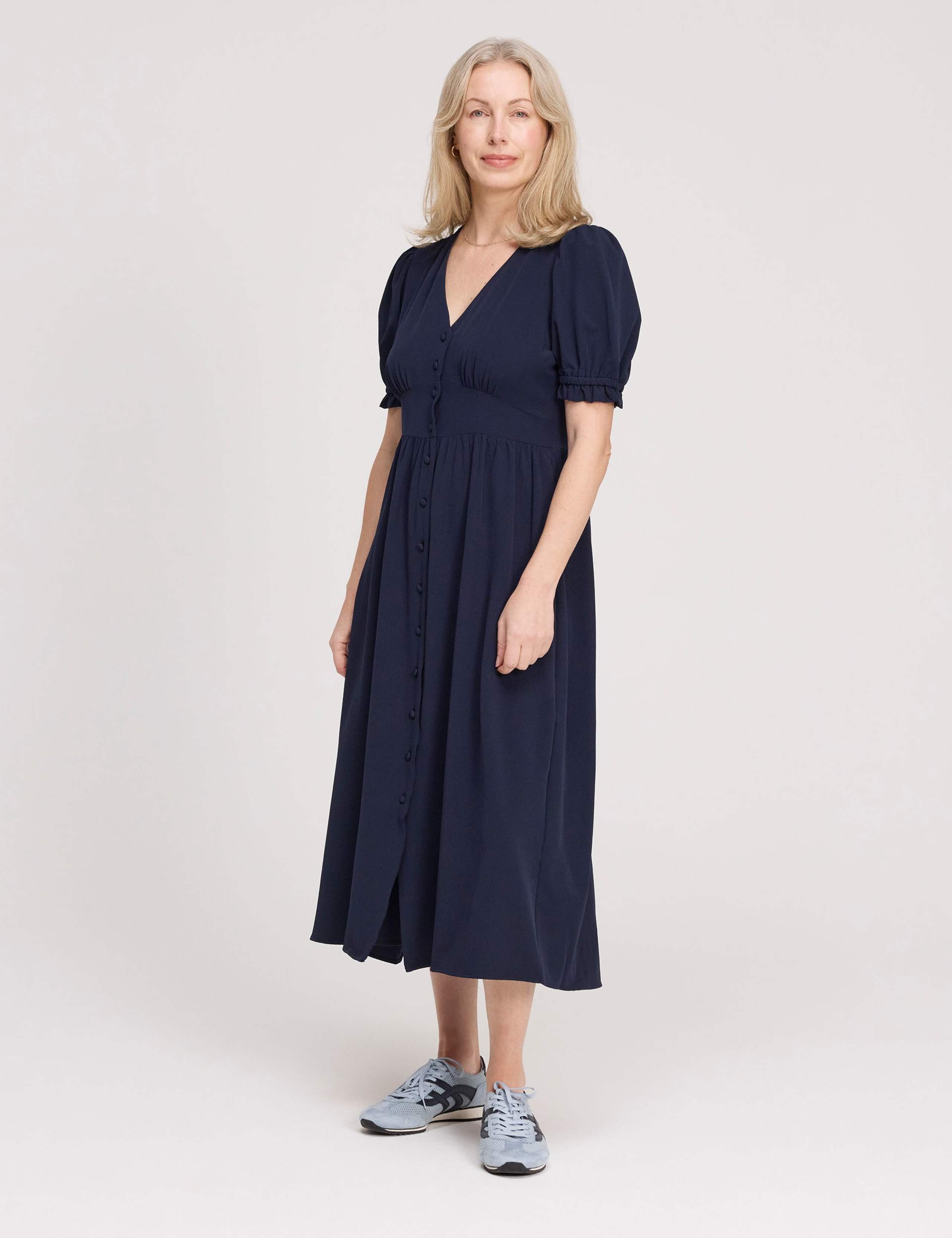 V-Neck Button Through Midi Tea Dress 3 of 5