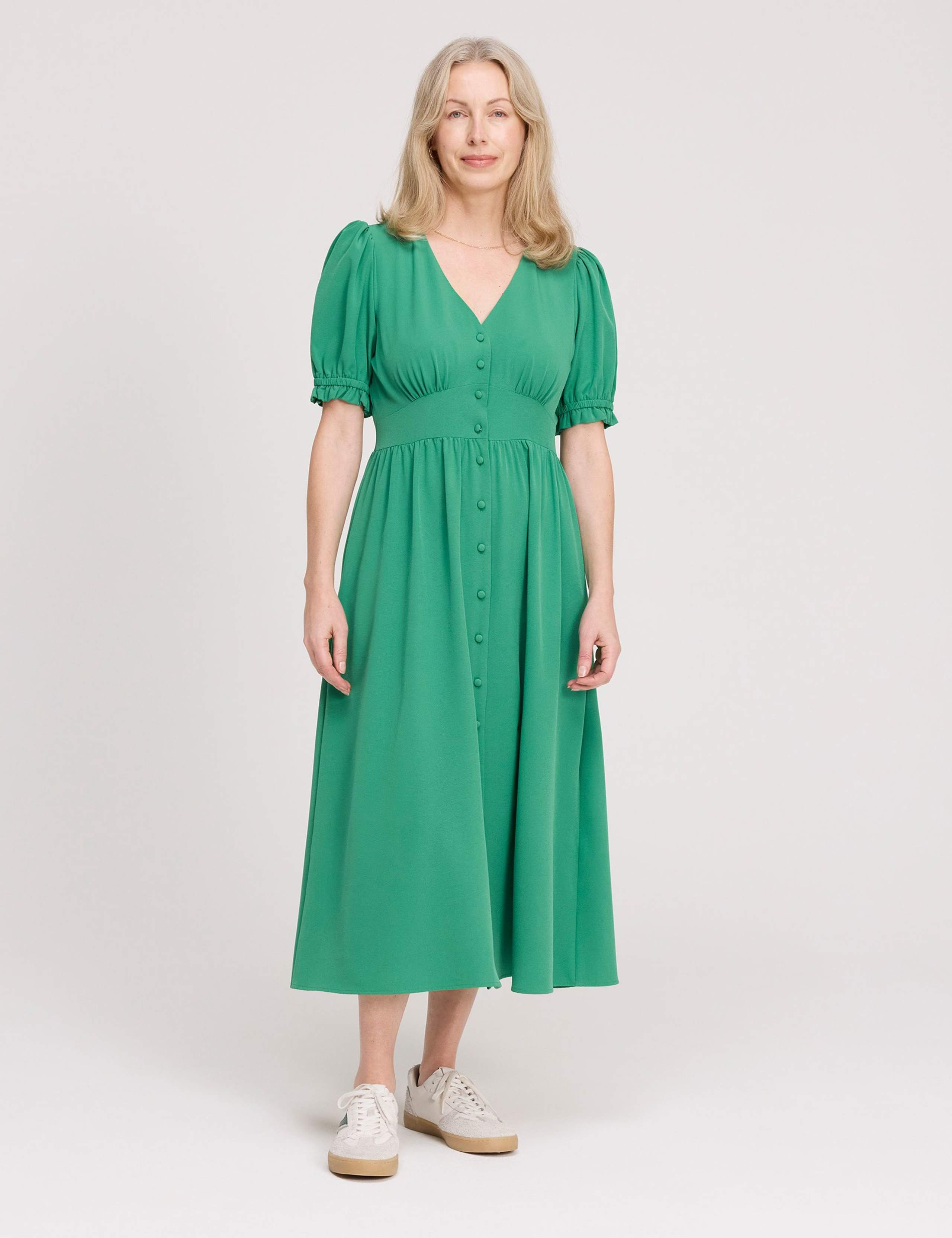 V-Neck Button Through Midi Tea Dress 2 of 5