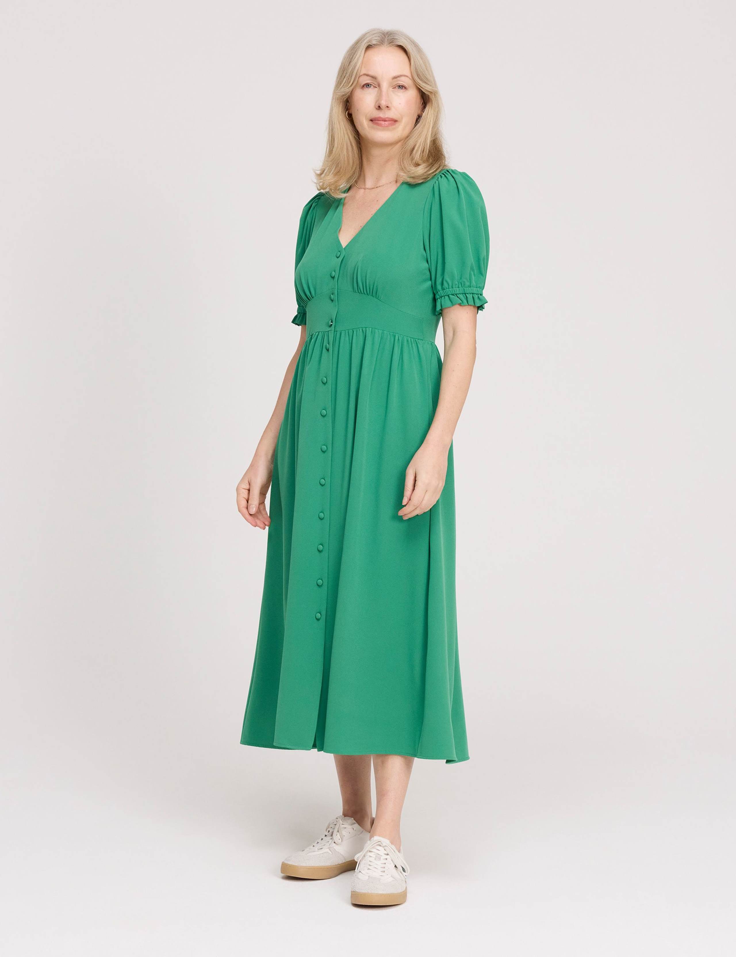 V-Neck Button Through Midi Tea Dress 3 of 5