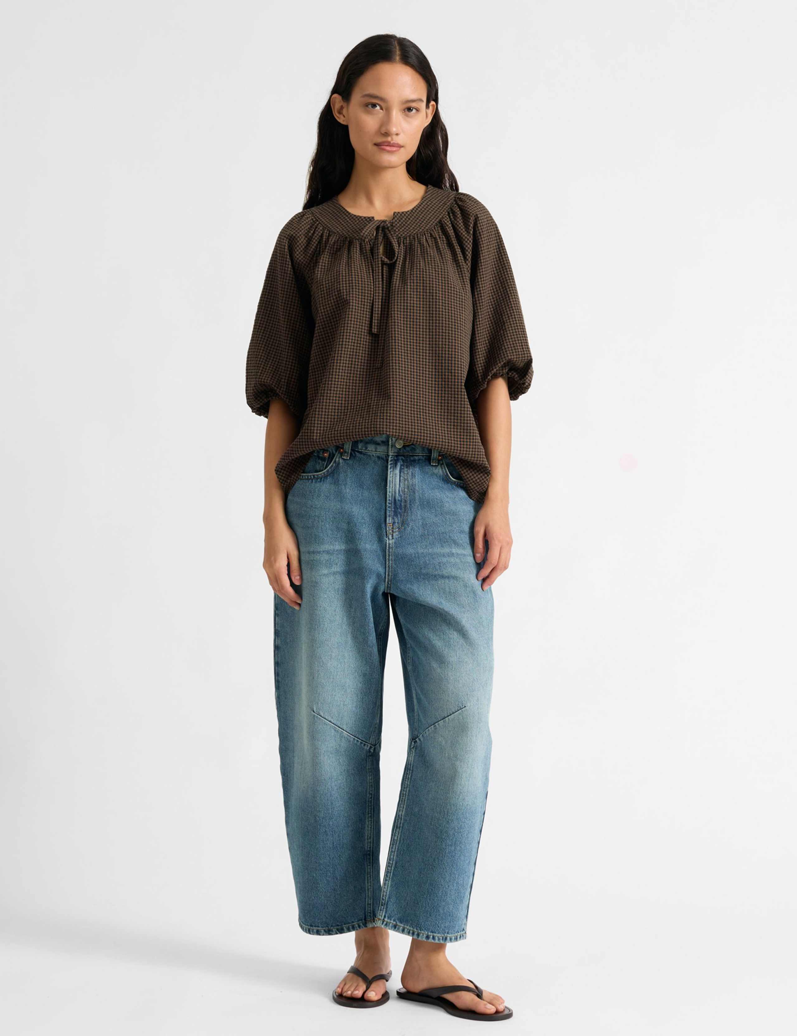 Cotton Rich Gingham Button Detail Top 3 of 5