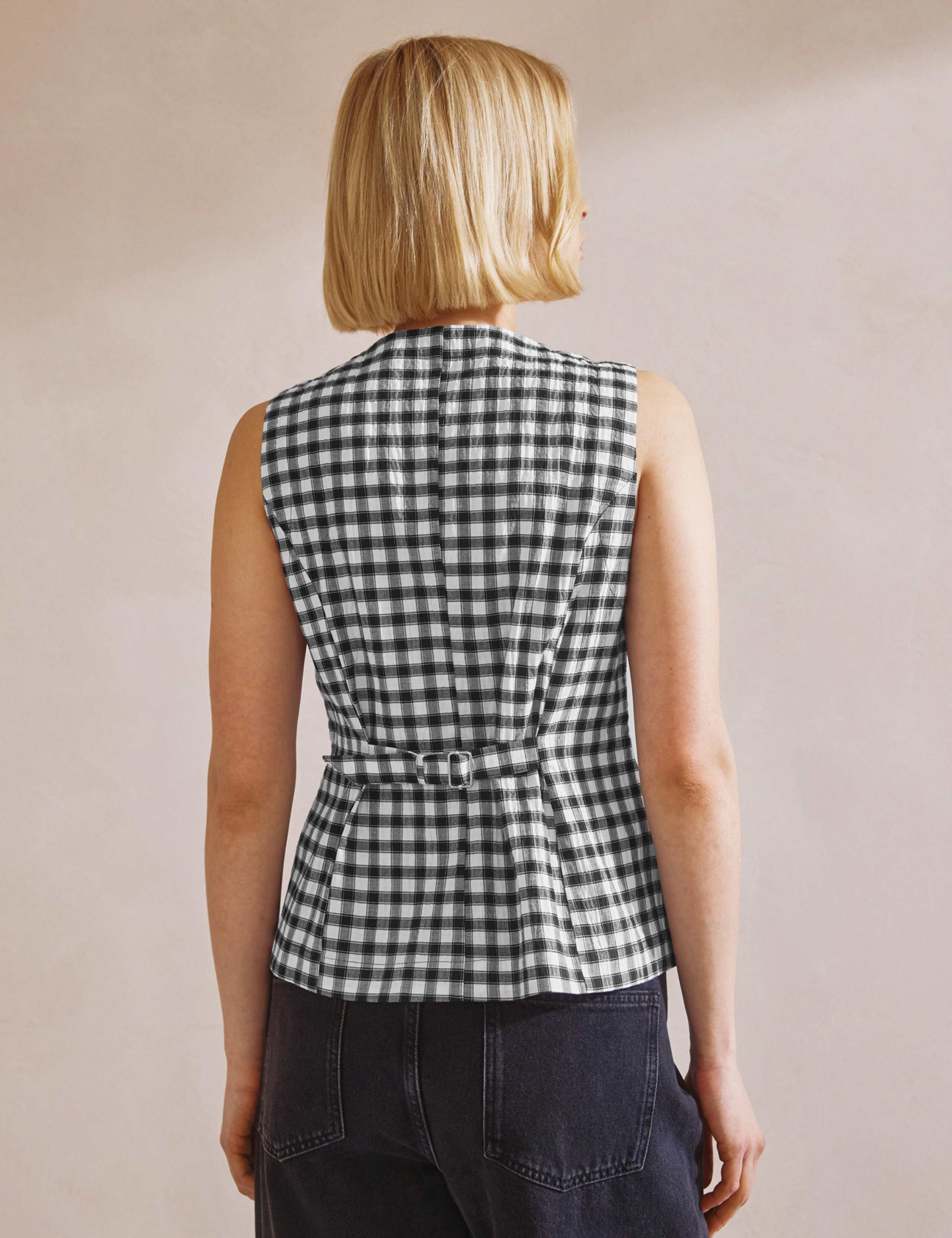 Cotton Rich Gingham Button Detail Top 5 of 8