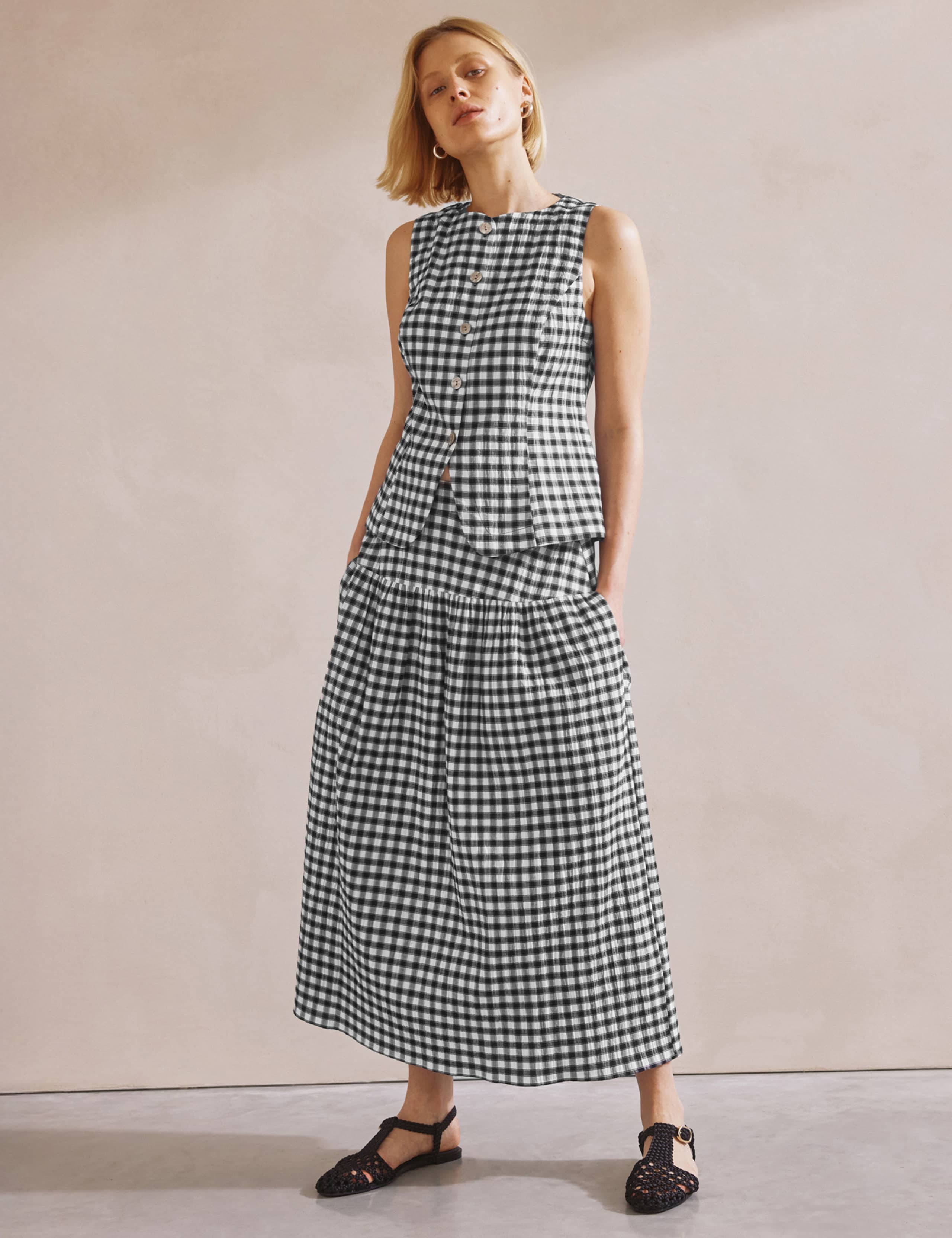 Cotton Rich Gingham Button Detail Top 6 of 8