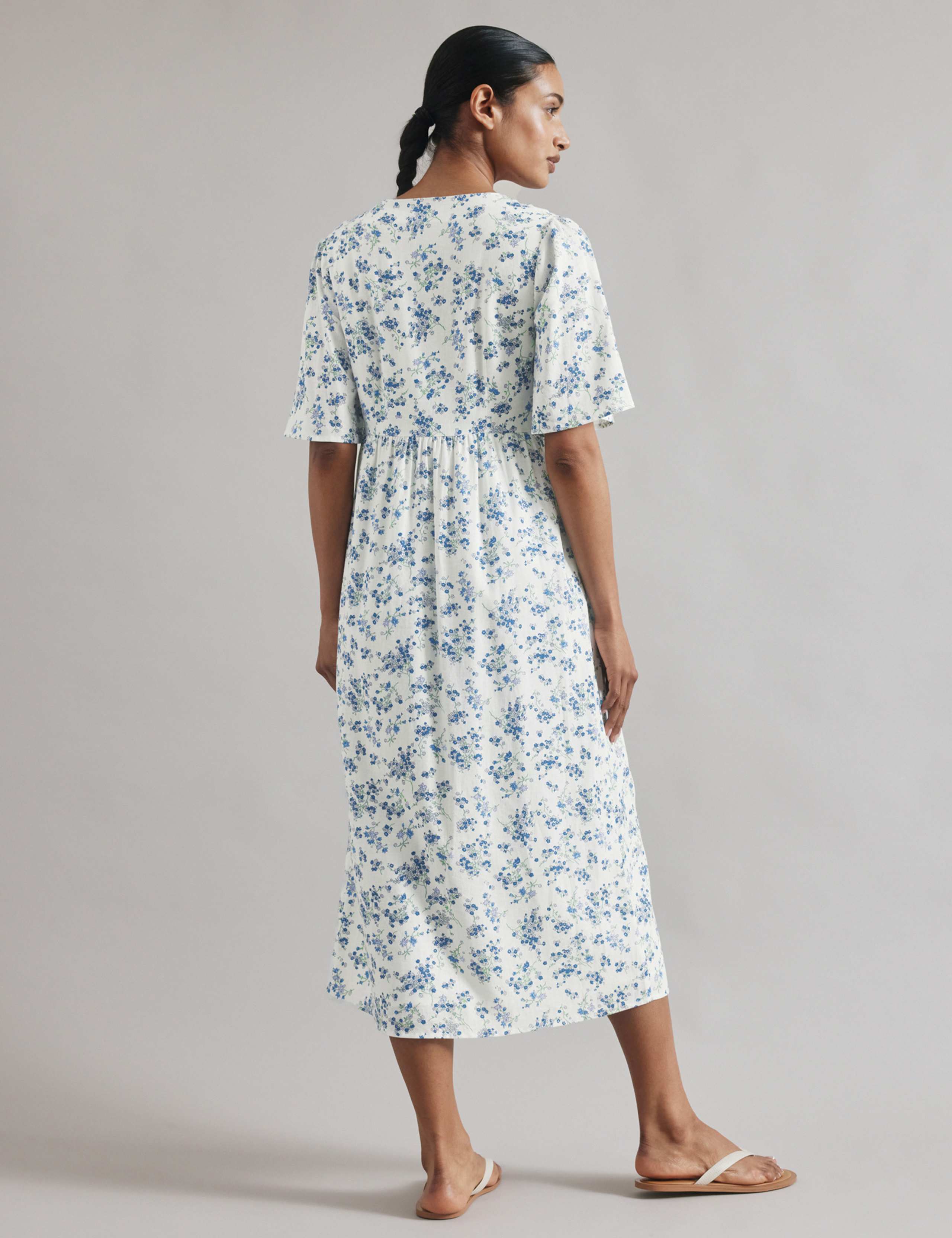 Linen Blend Floral Midi Skater Dress 3 of 4