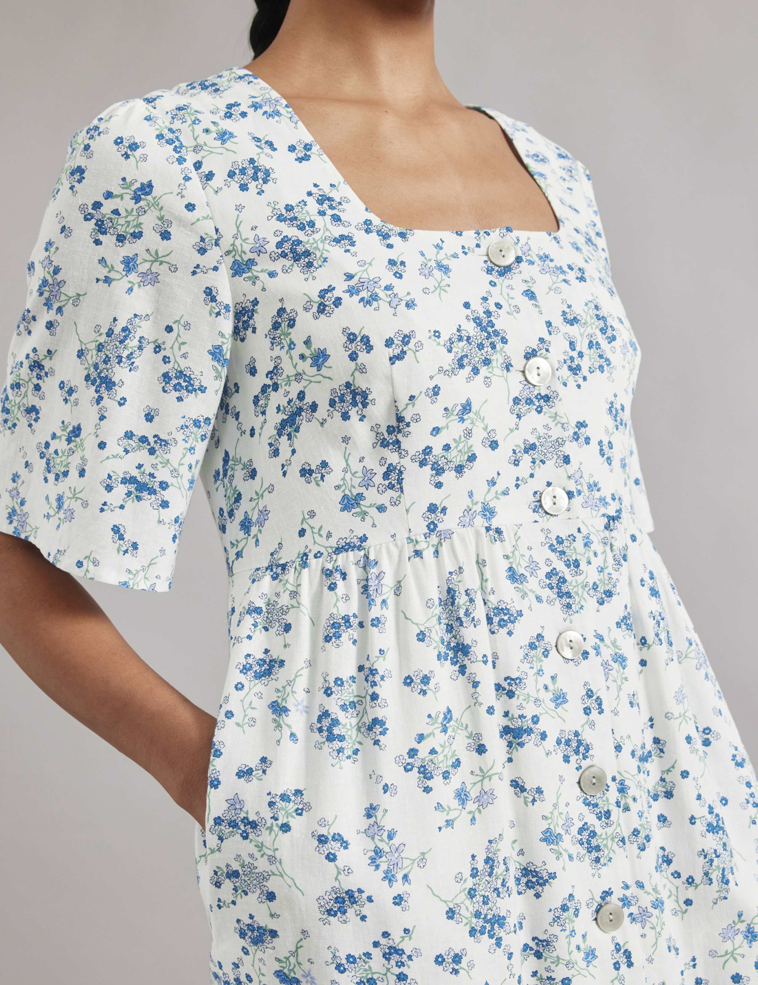 Linen Blend Floral Midi Skater Dress 4 of 4