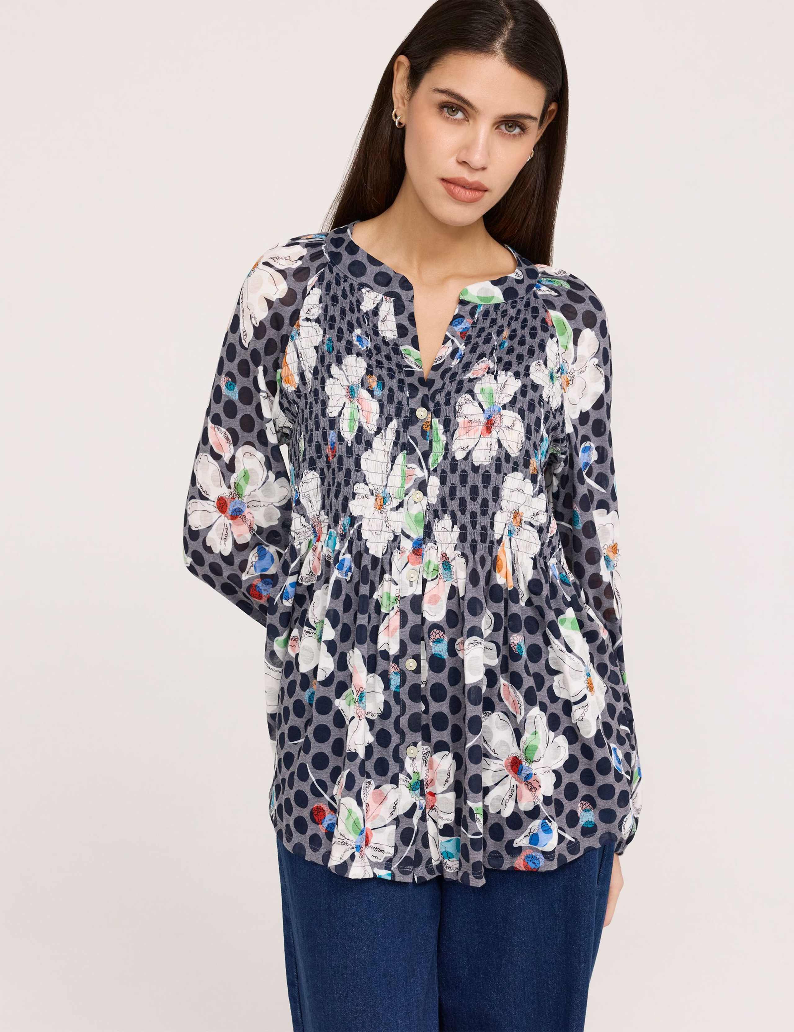 Jersey Floral V-Neck Shirred Blouse 6 of 6