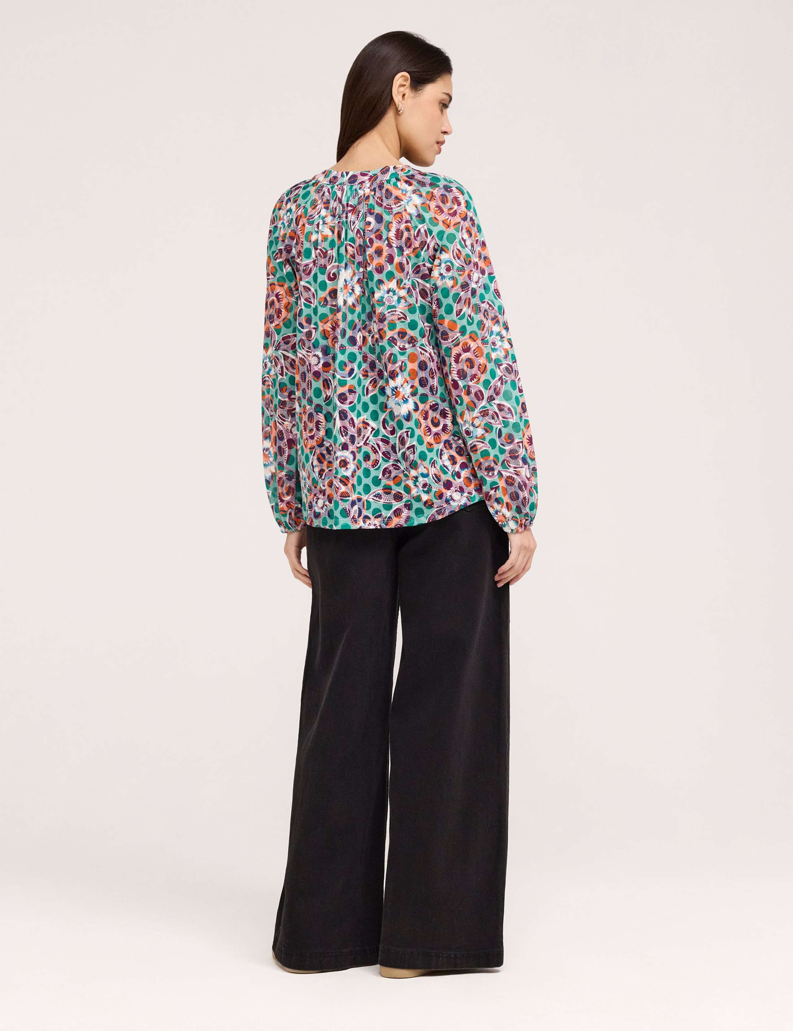 Jersey Floral V-Neck Shirred Blouse 3 of 5