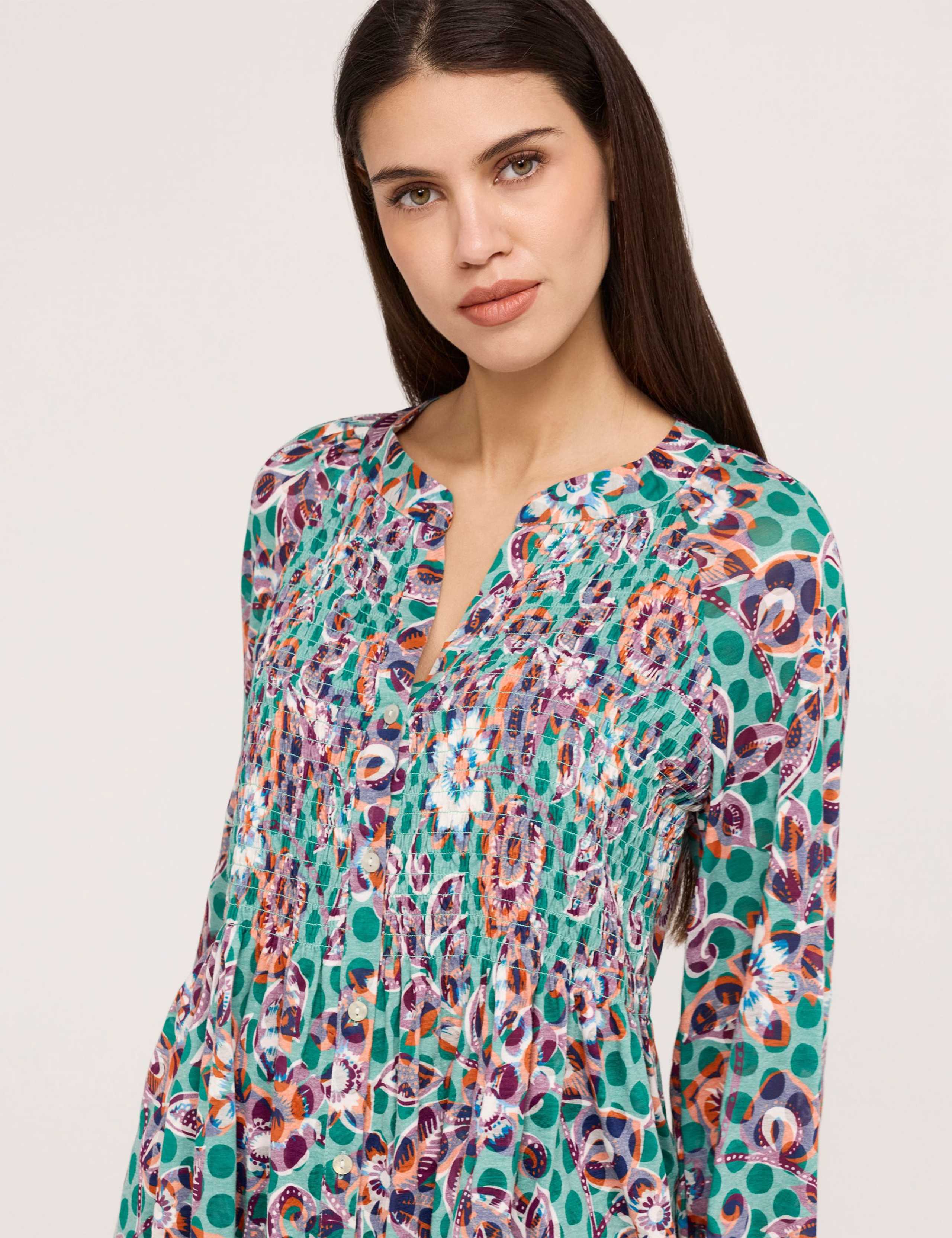 Jersey Floral V-Neck Shirred Blouse 4 of 5