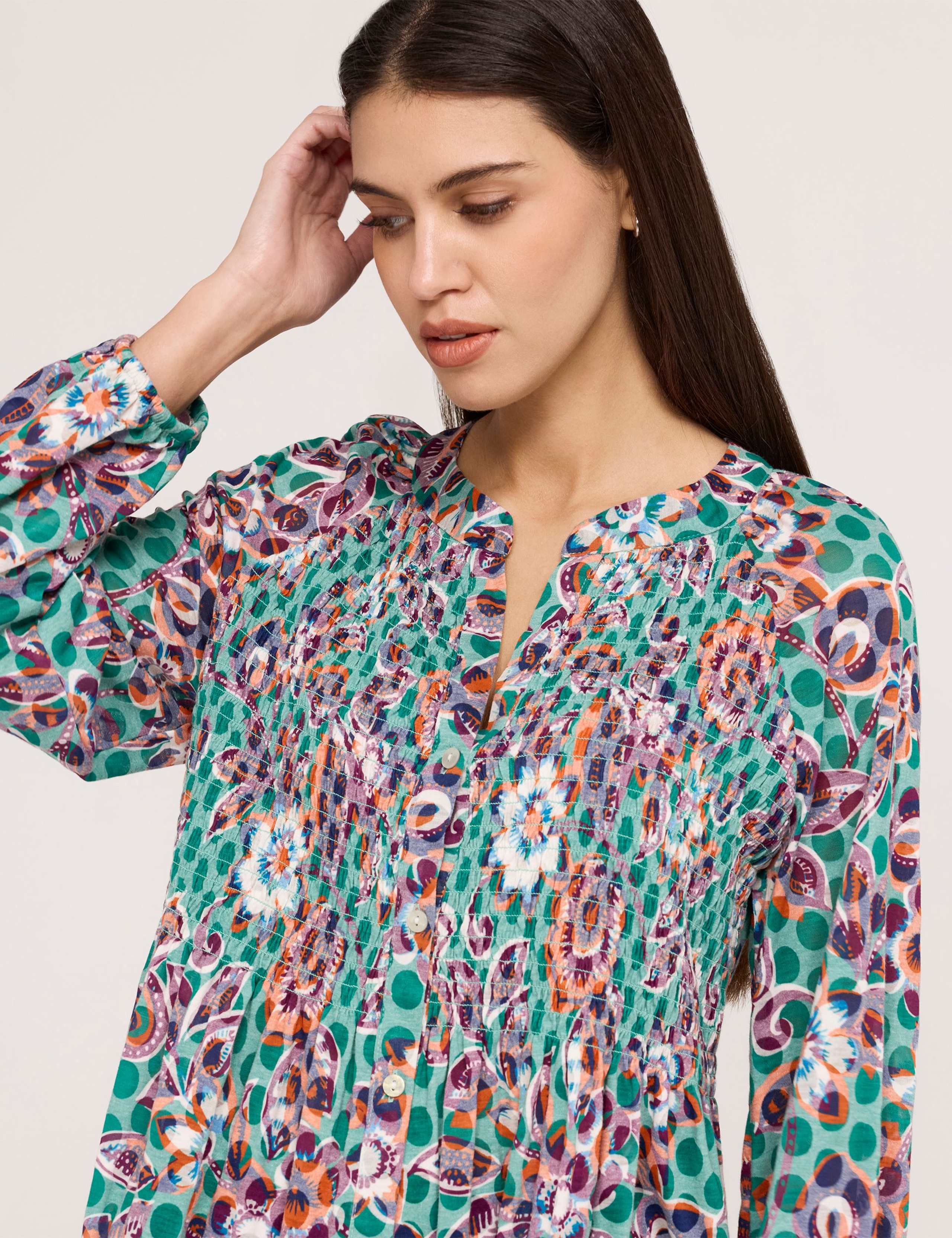 Jersey Floral V-Neck Shirred Blouse 5 of 5