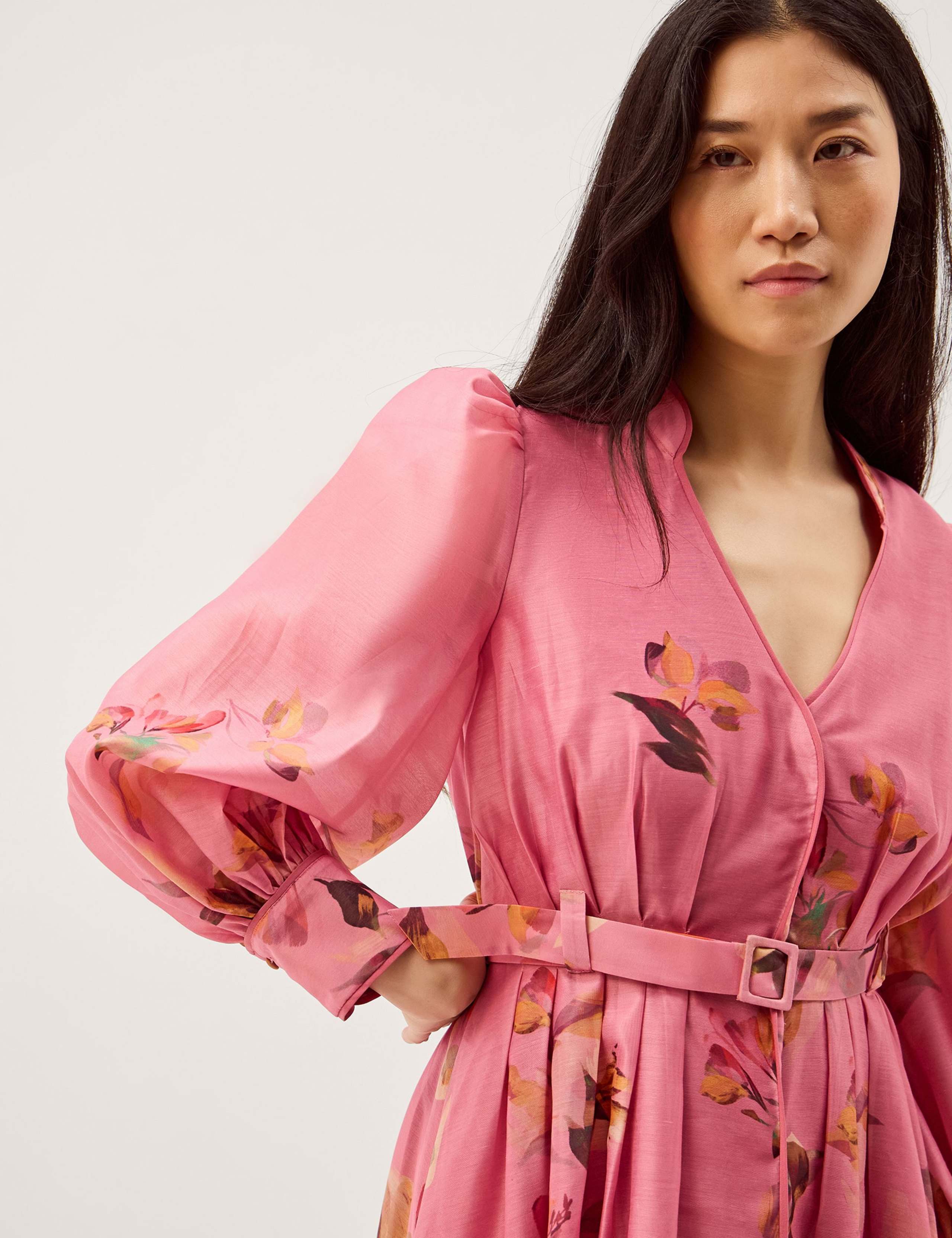 Floral V-Neck Belted Midi Waisted Dress 5 of 6