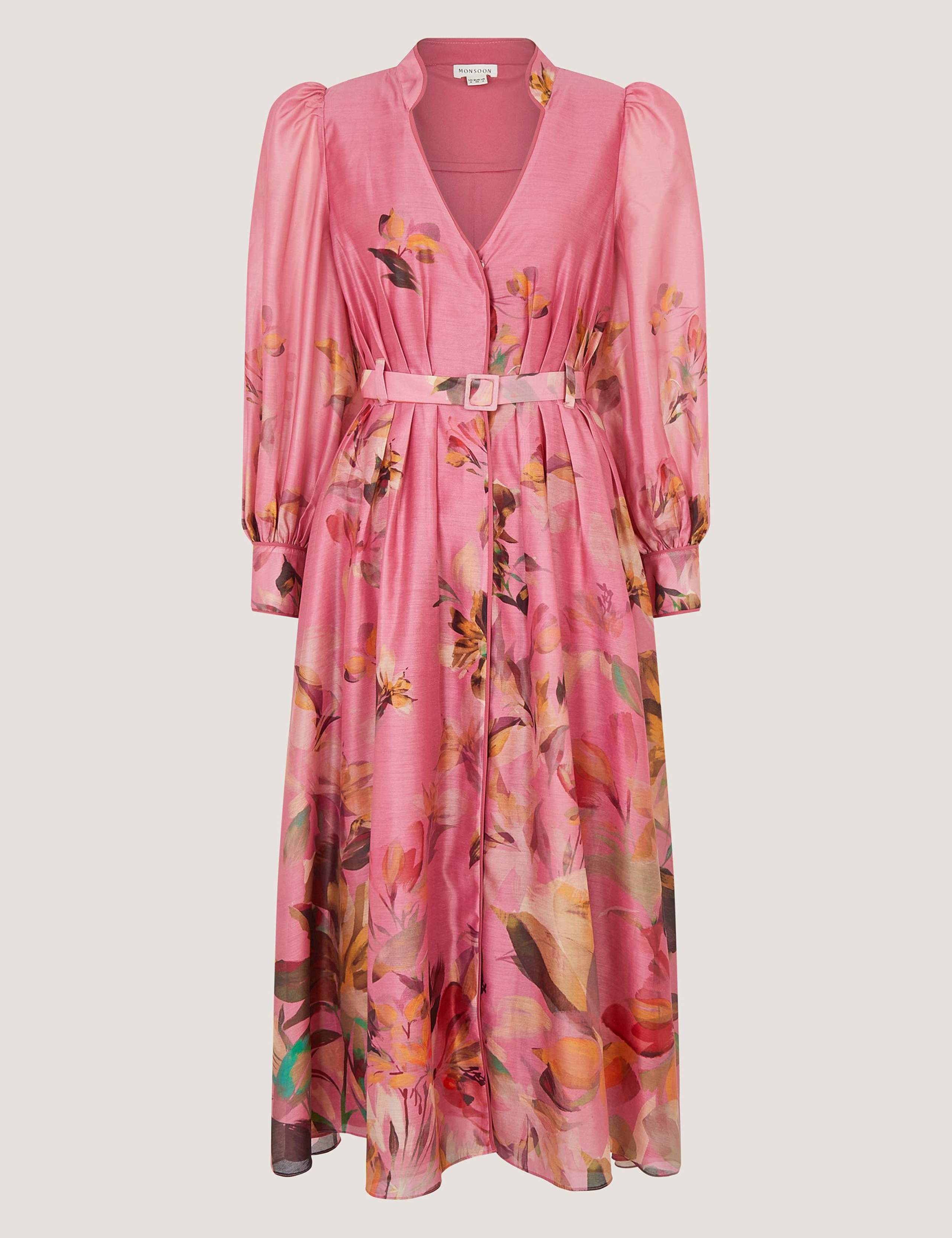 Floral V-Neck Belted Midi Waisted Dress 2 of 6