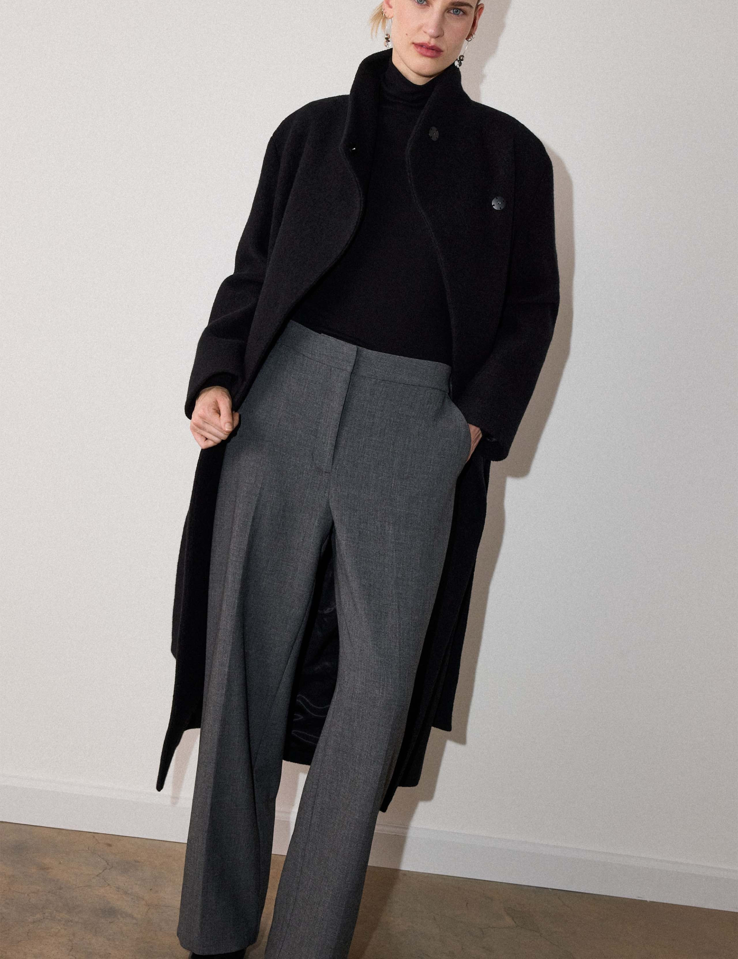 Pure Wool Funnel Neck Trench Coat 5 of 6