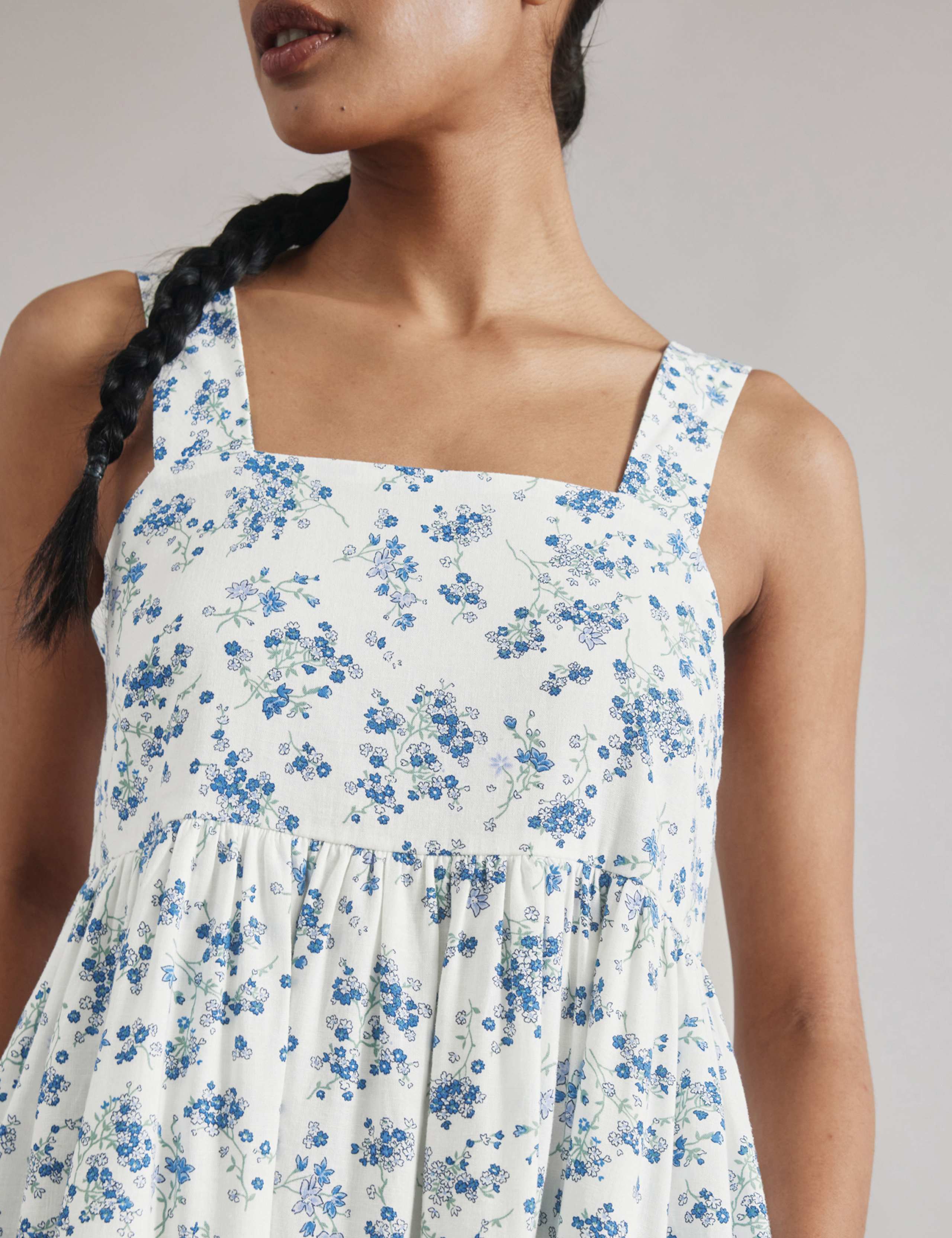 Linen Blend Blossom Print Midi Skater Dress 4 of 5