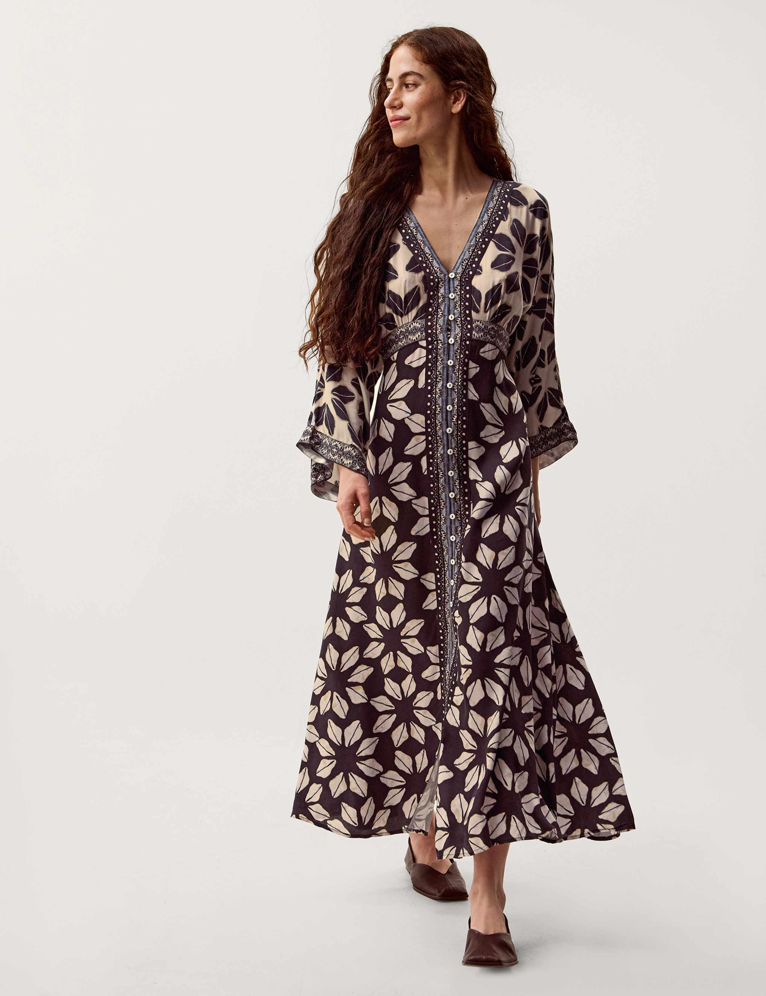Printed V-Neck Midi Kaftan Dress 4 of 6