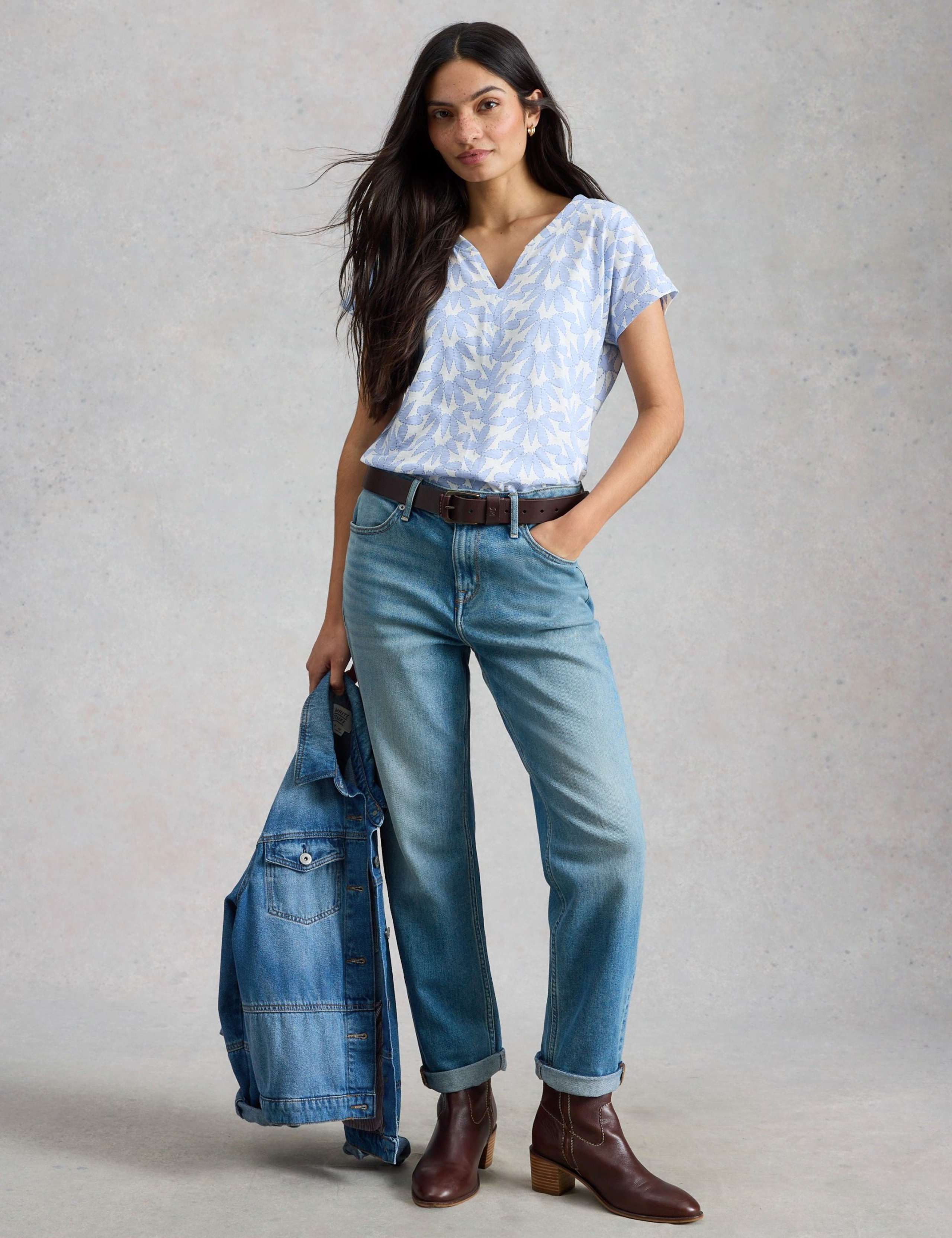 Pure Cotton Print Notch Neck T-Shirt 1 of 6