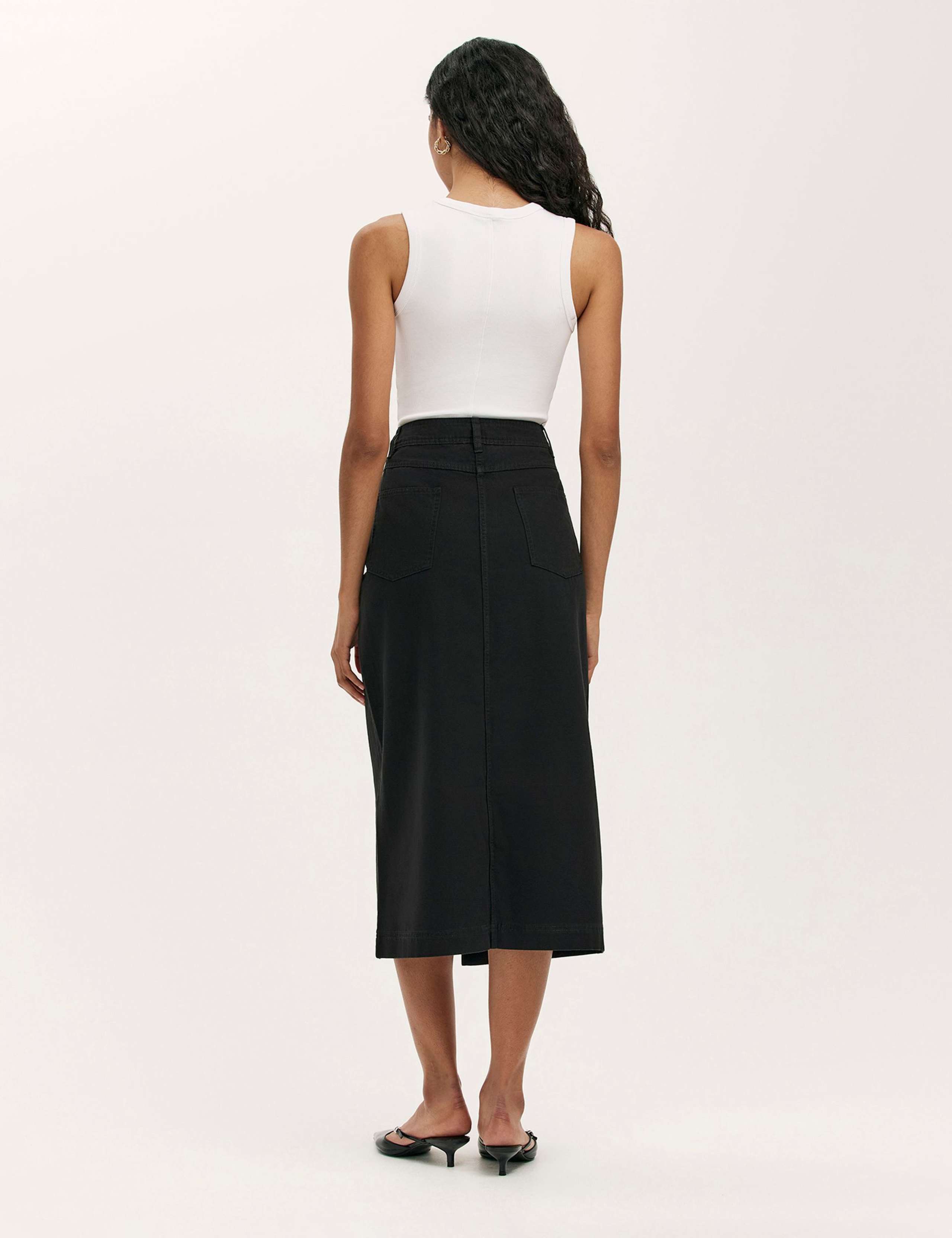 Pure Cotton Canvas Midi A-Line Skirt 3 of 4