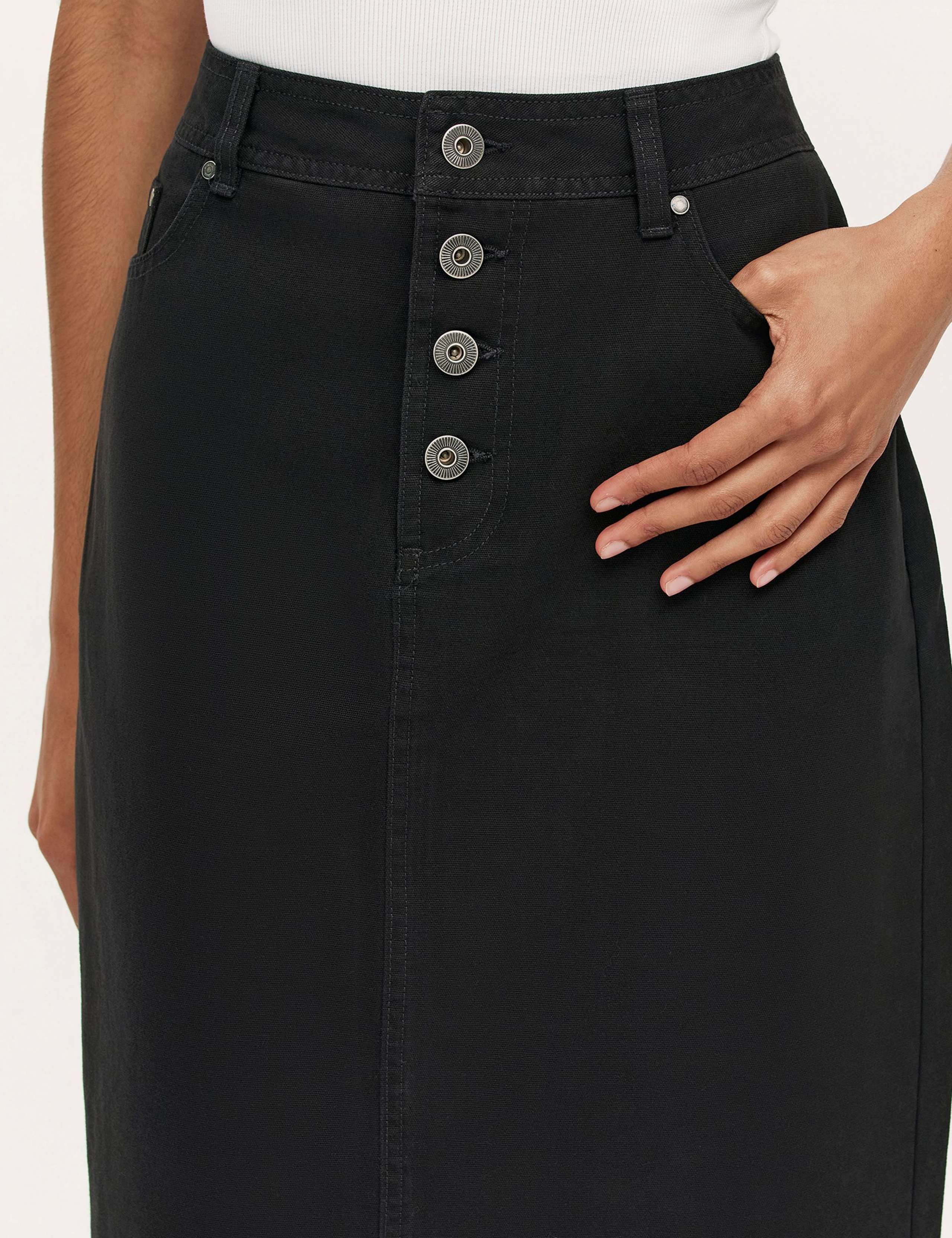 Pure Cotton Canvas Midi A-Line Skirt 4 of 4