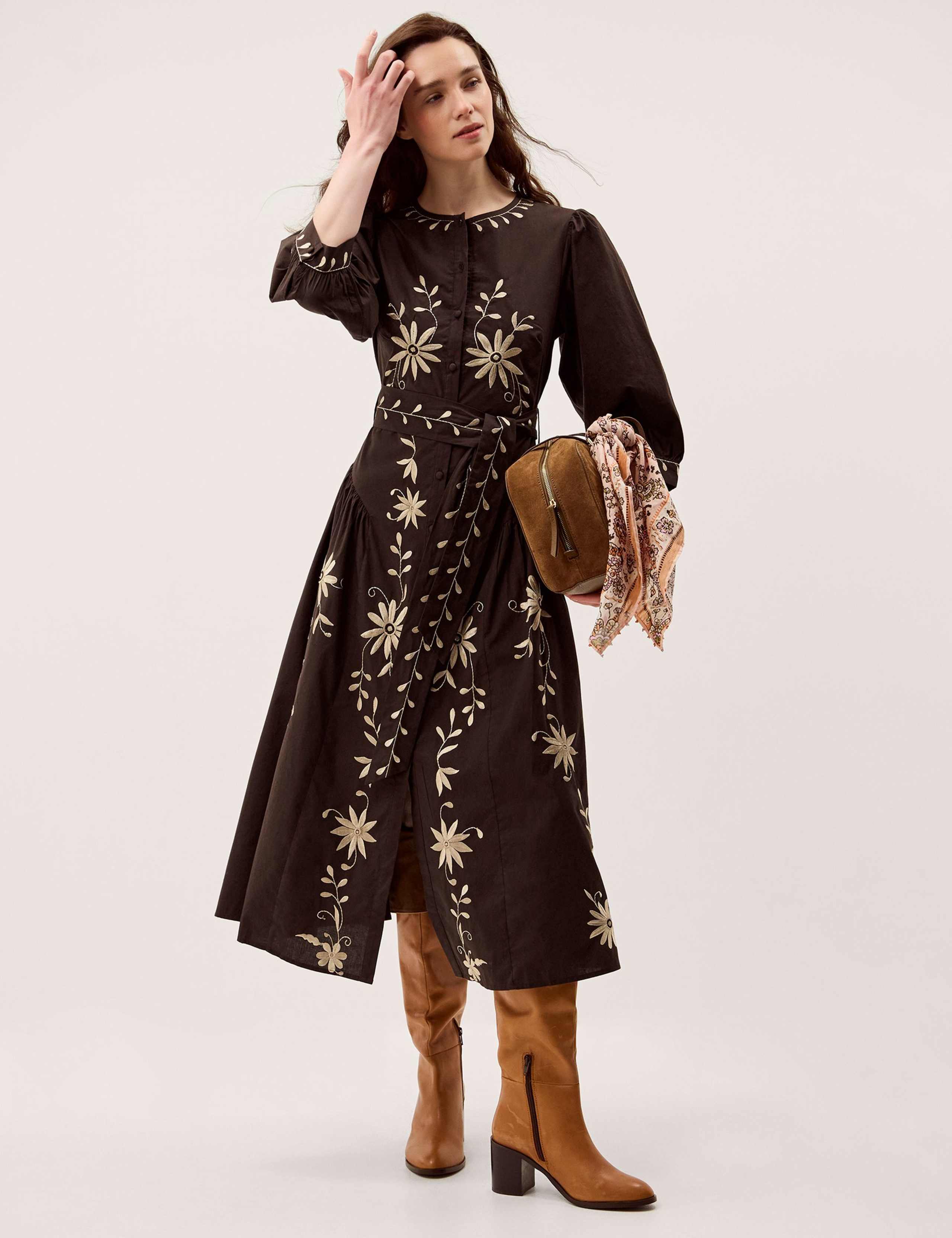 Pure Cotton Embroidered Maxi Shirt Dress 3 of 6