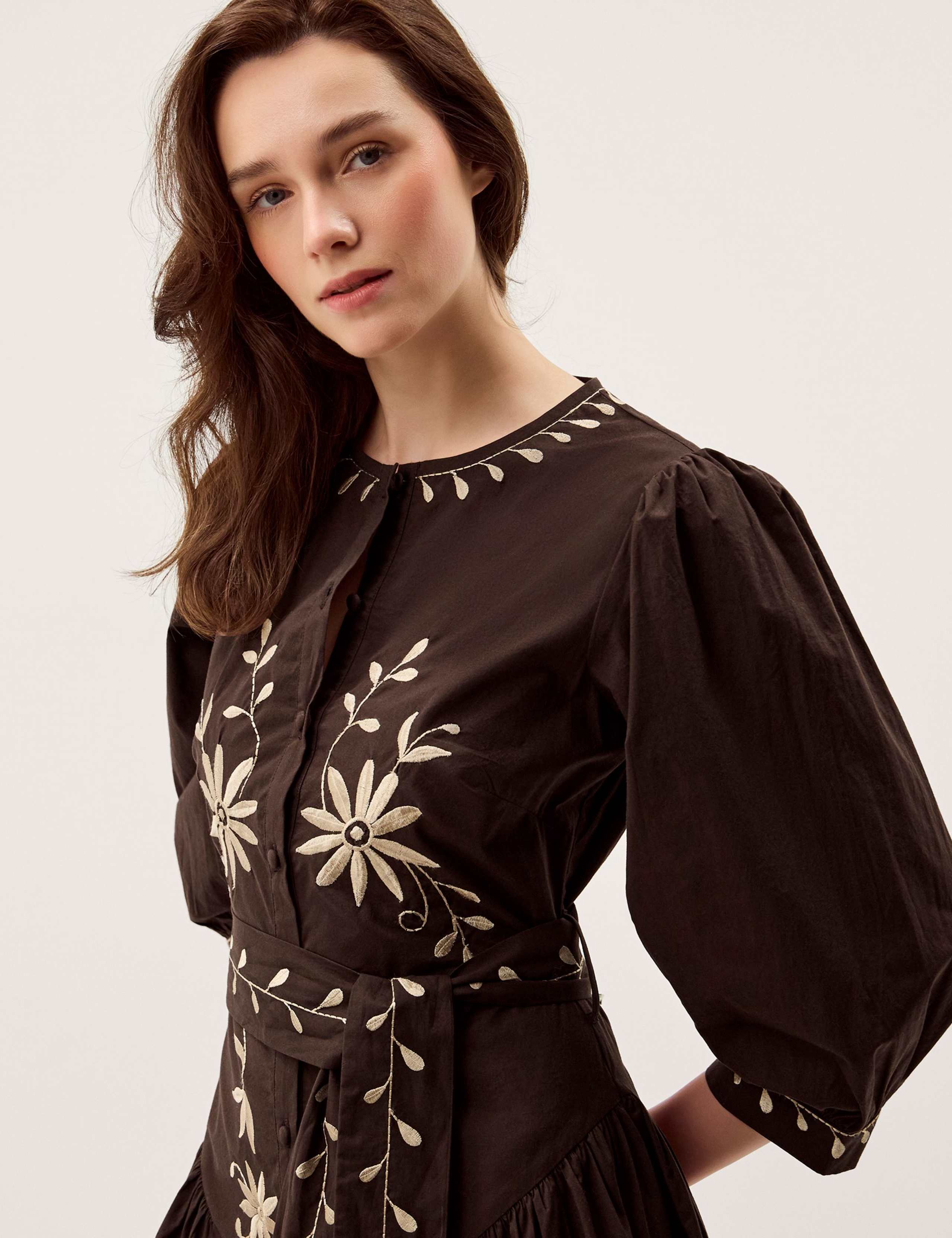 Pure Cotton Embroidered Maxi Shirt Dress 4 of 6