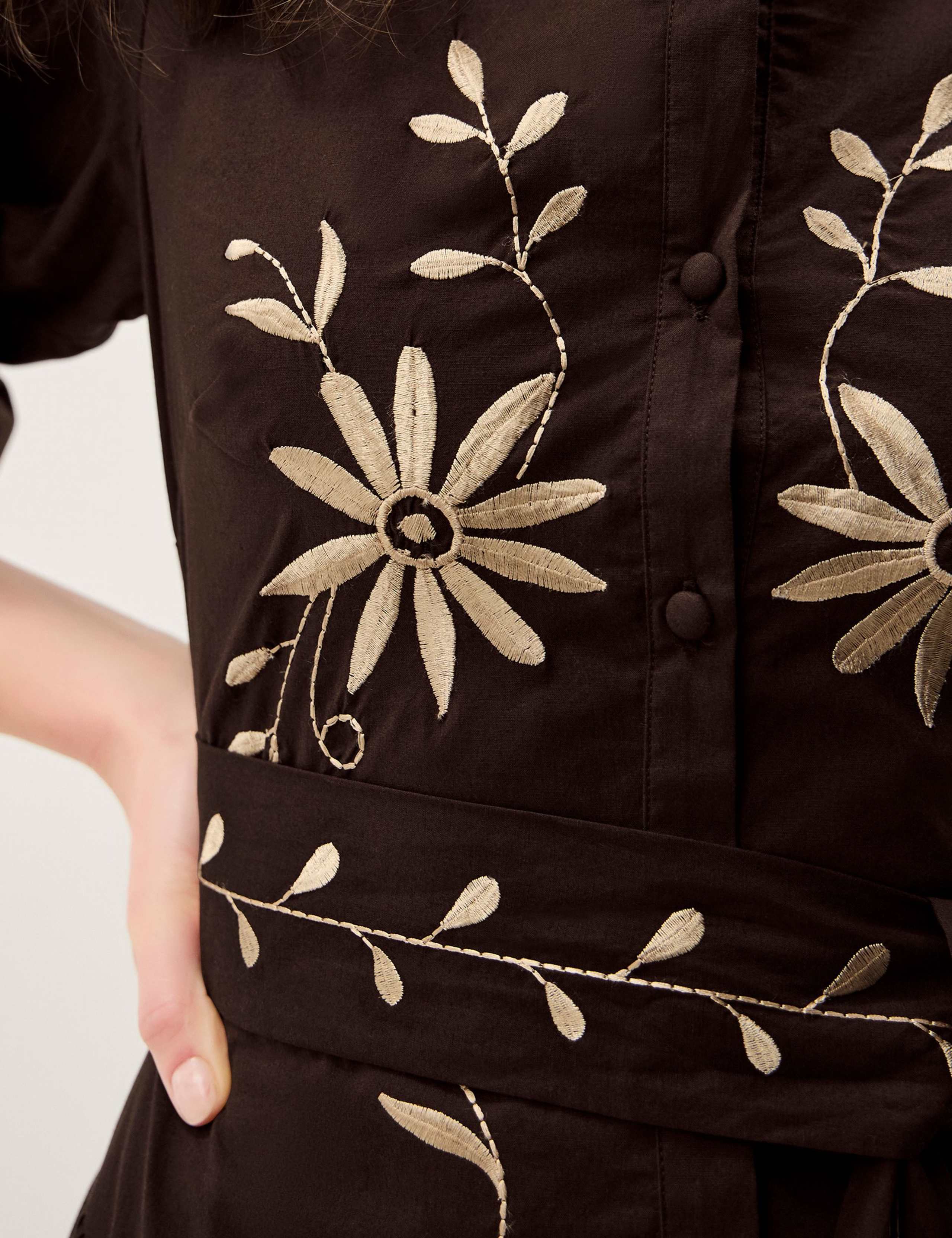 Pure Cotton Embroidered Maxi Shirt Dress 6 of 6