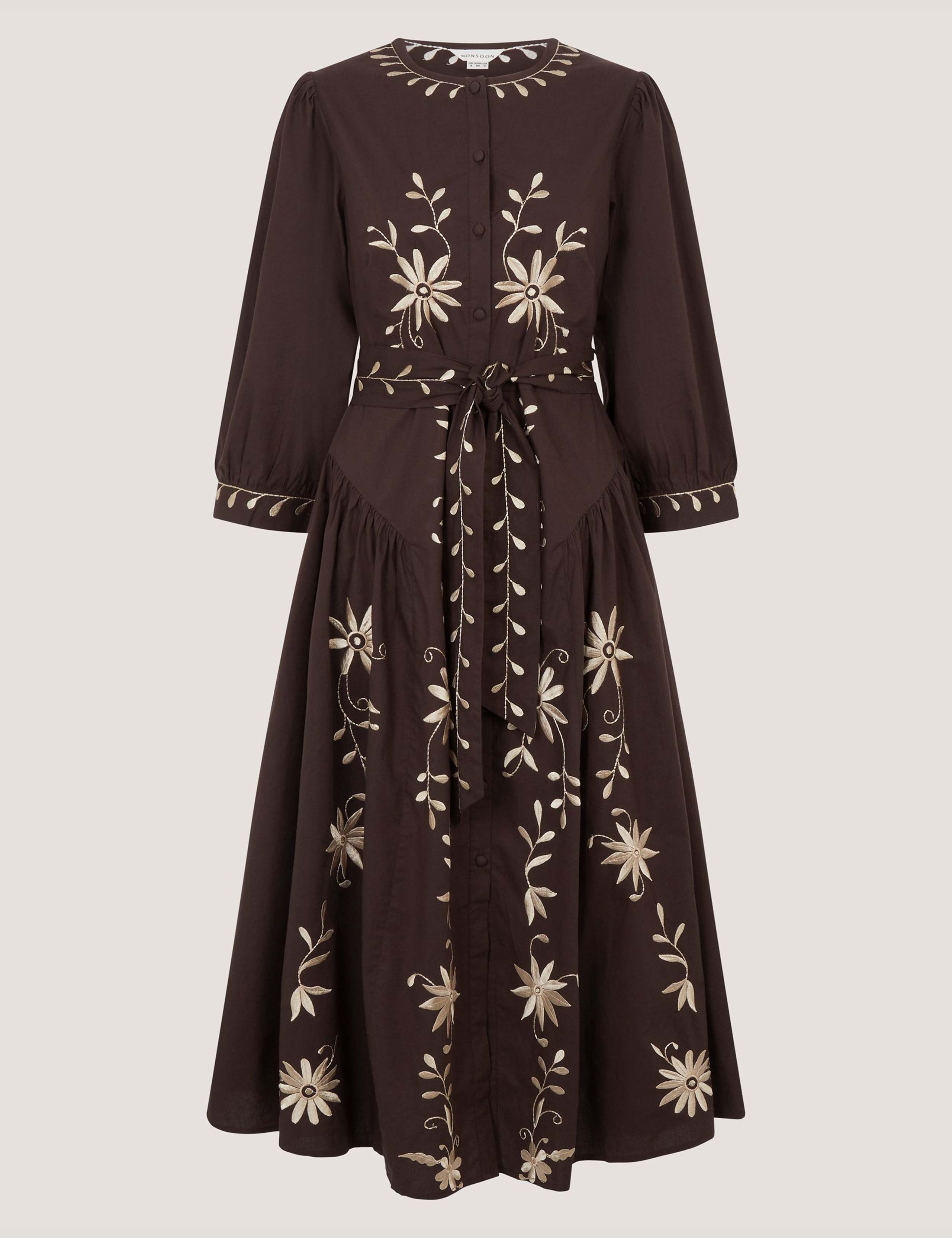 Pure Cotton Embroidered Maxi Shirt Dress 2 of 6