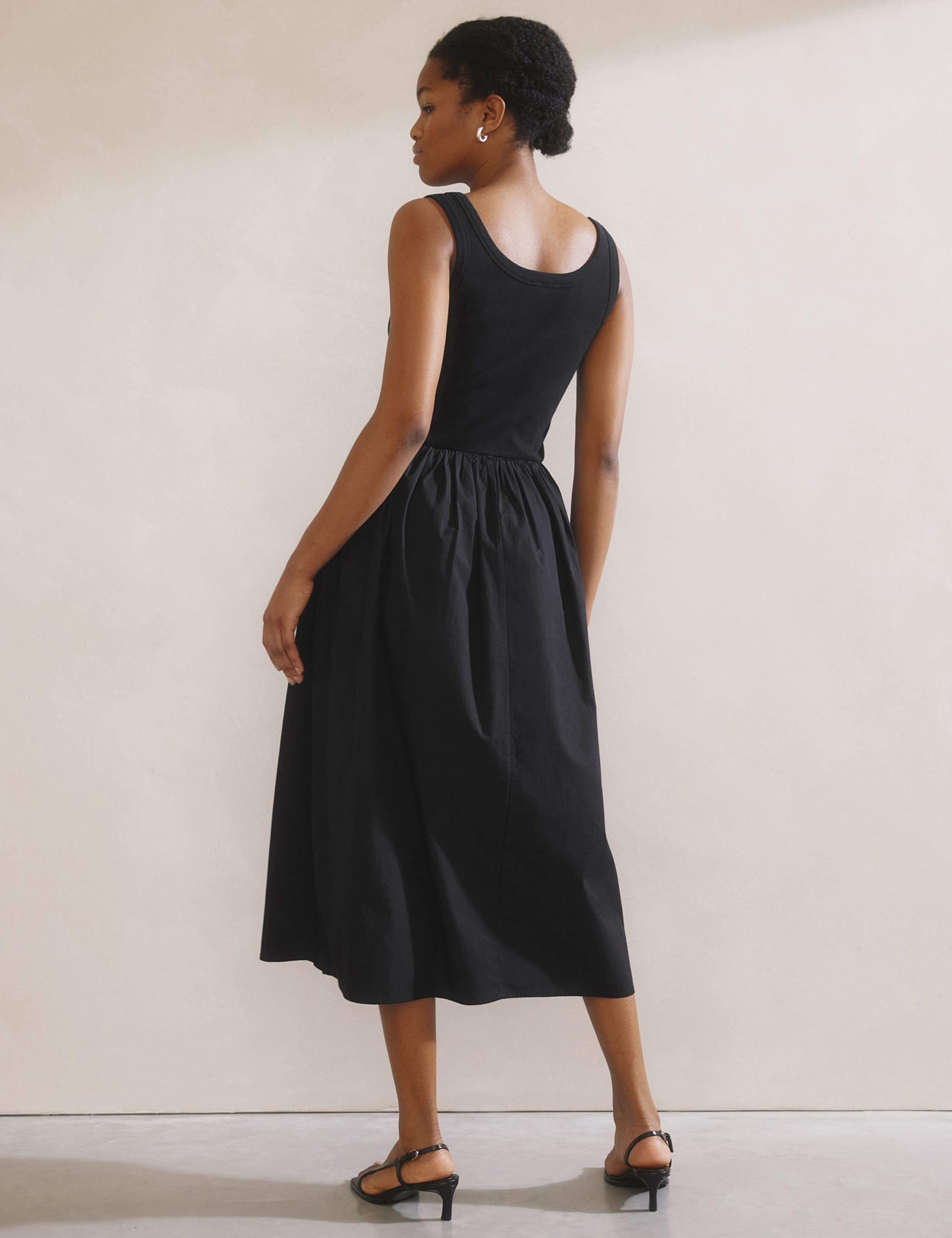 Pure Cotton Round Neck Midi Waisted Dress 3 of 4