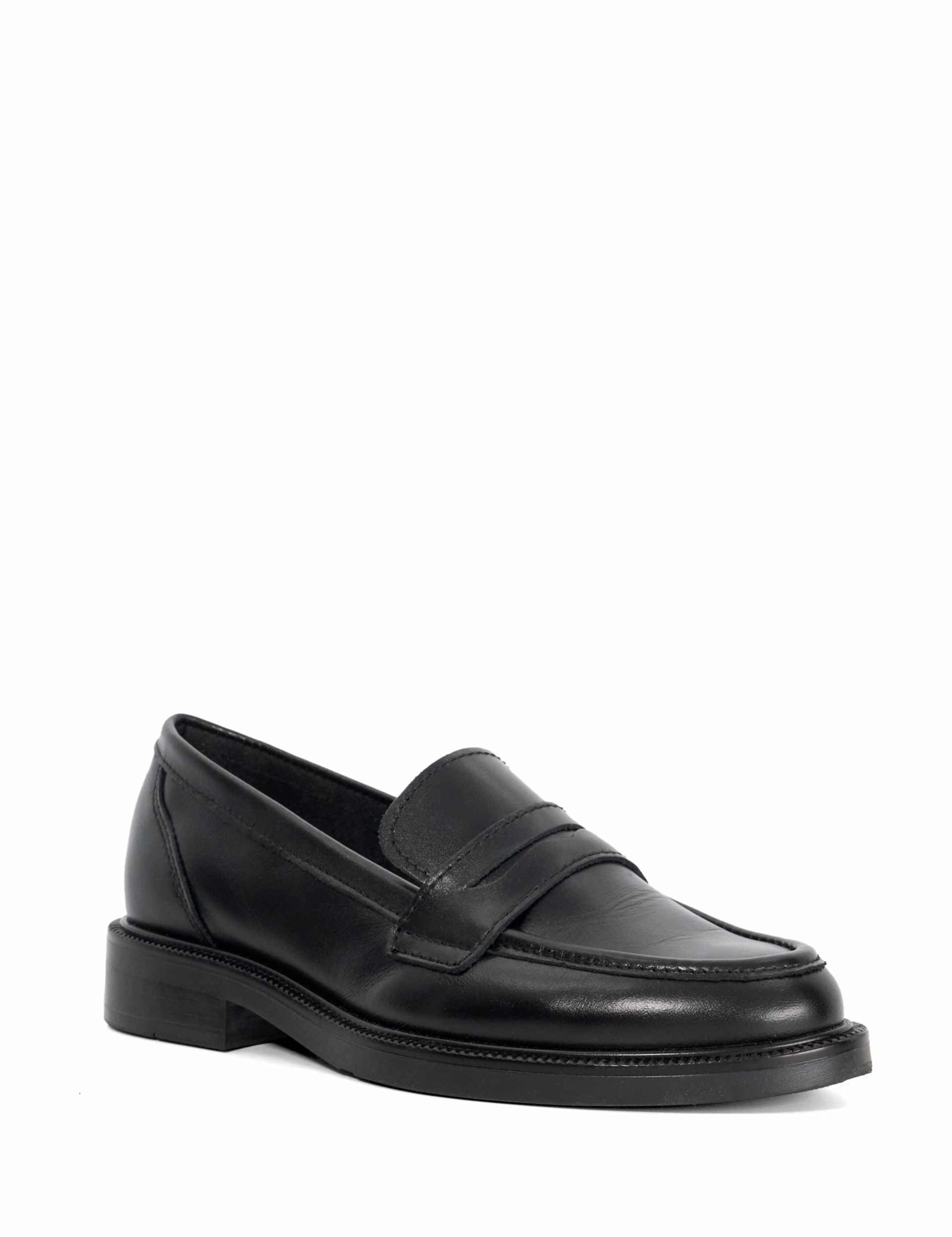 Leather Block Heel Penny Loafers 2 of 5