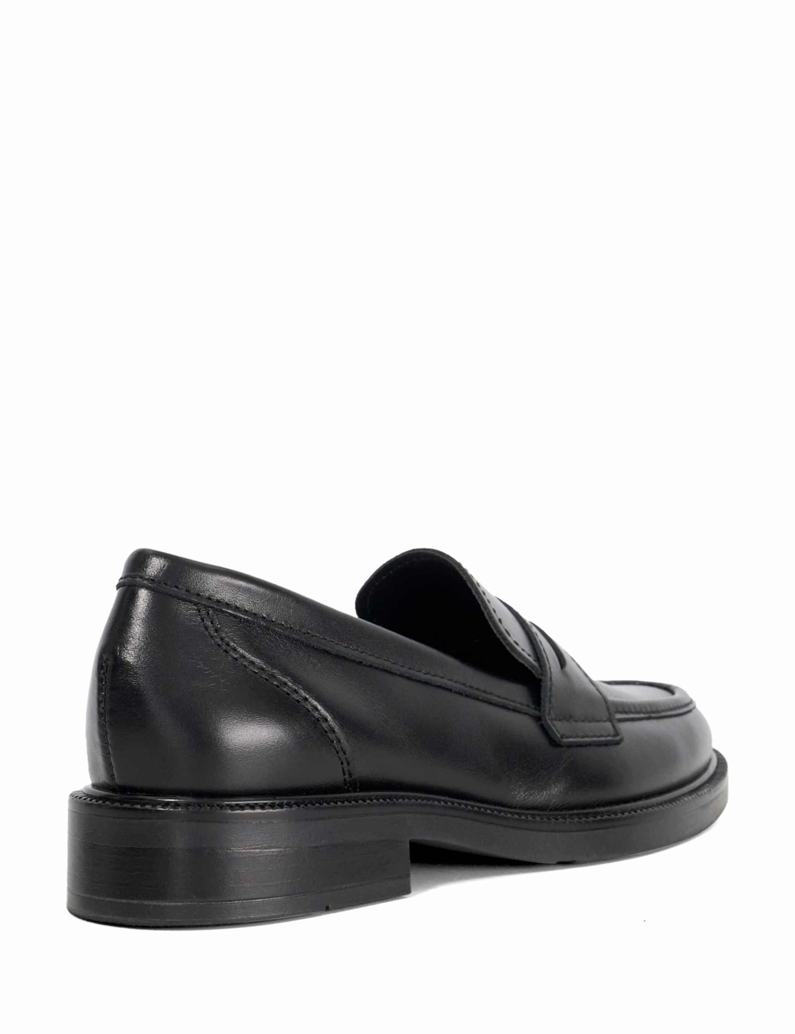 Leather Block Heel Penny Loafers 3 of 5