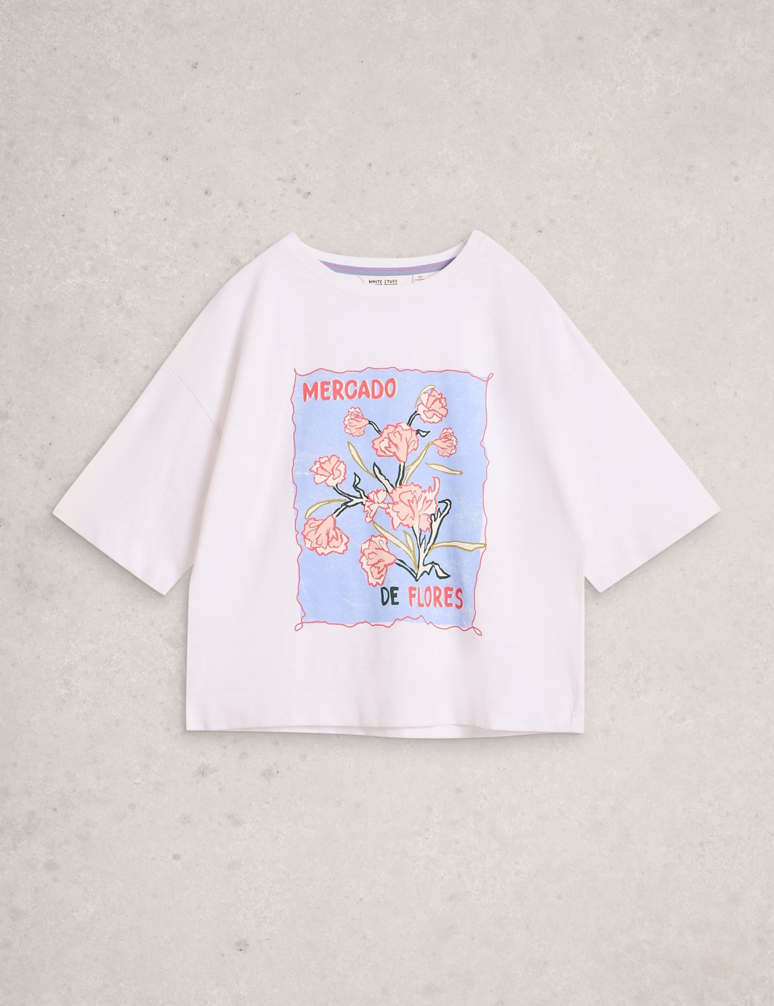 Pure Cotton Flower Graphic T-Shirt 2 of 6