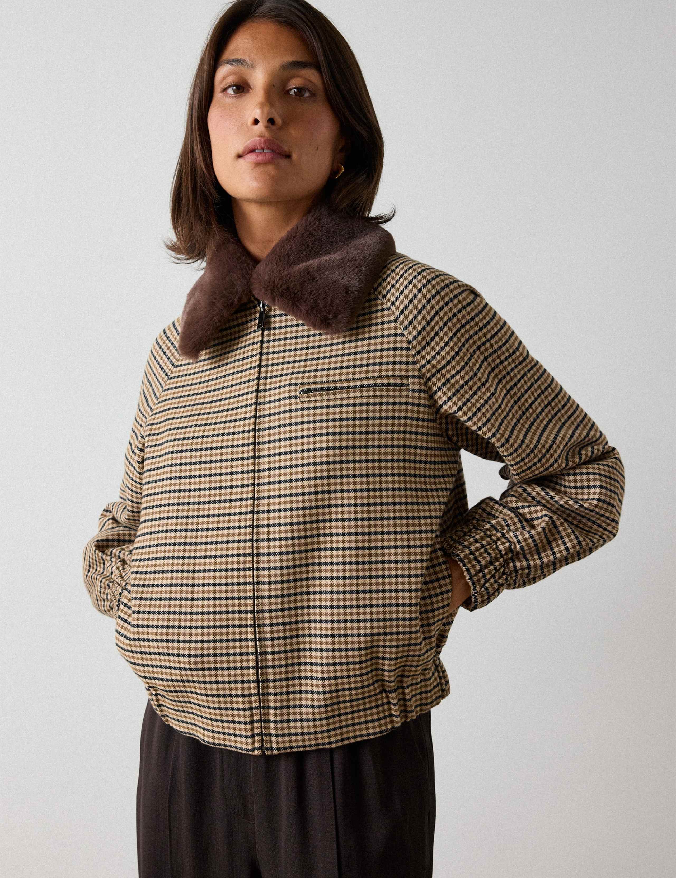 Cotton Rich Checked Bomber Jacket 7 of 7
