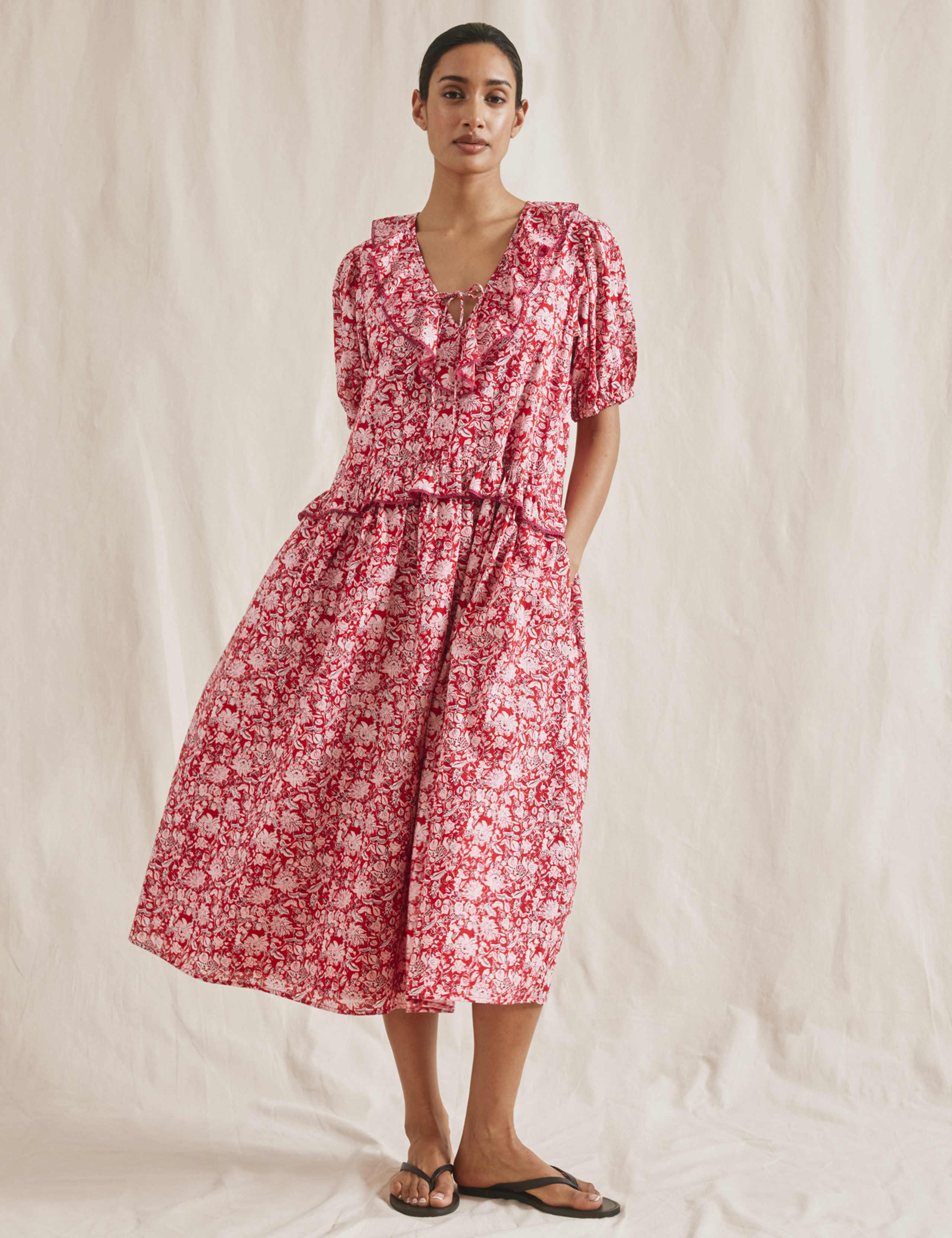 Pure Cotton Printed Midi Waisted Dress 1 of 5