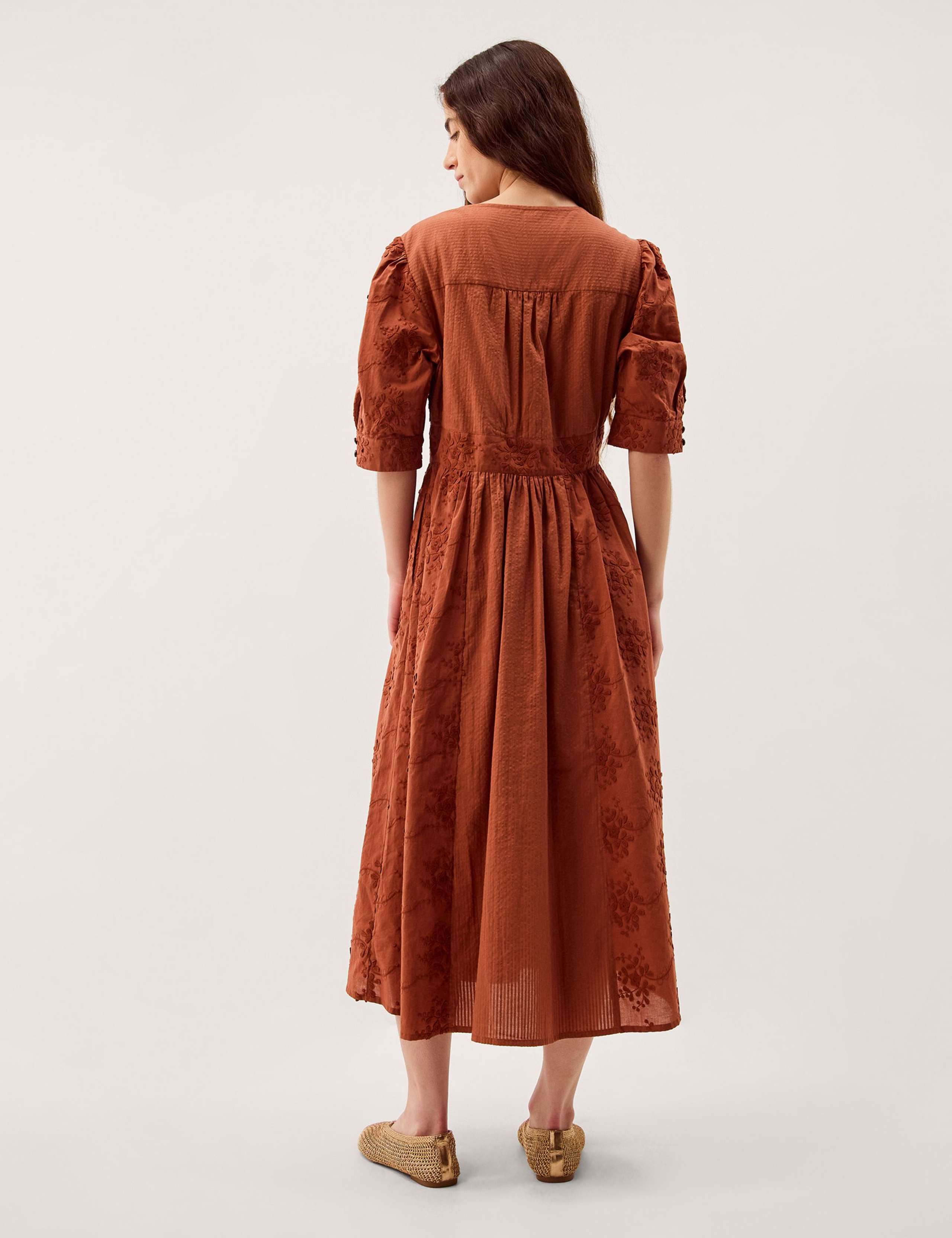 Pure Cotton Embroidered Midi Waisted Dress 4 of 5