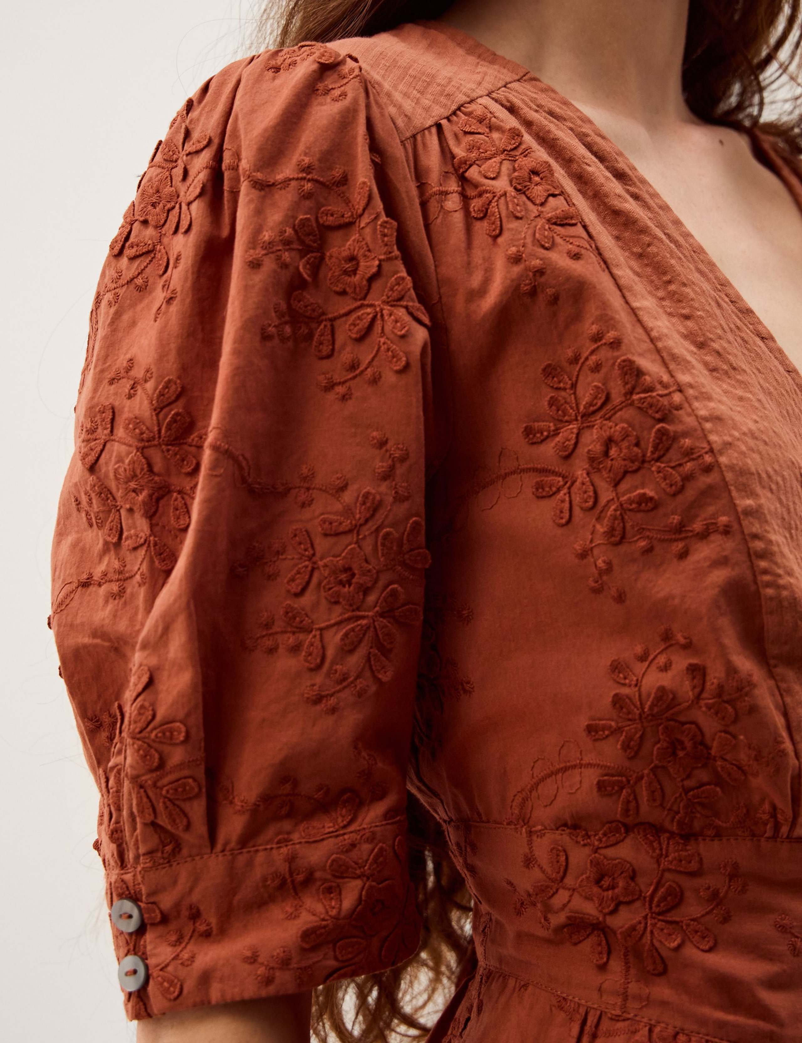 Pure Cotton Embroidered Midi Waisted Dress 5 of 5