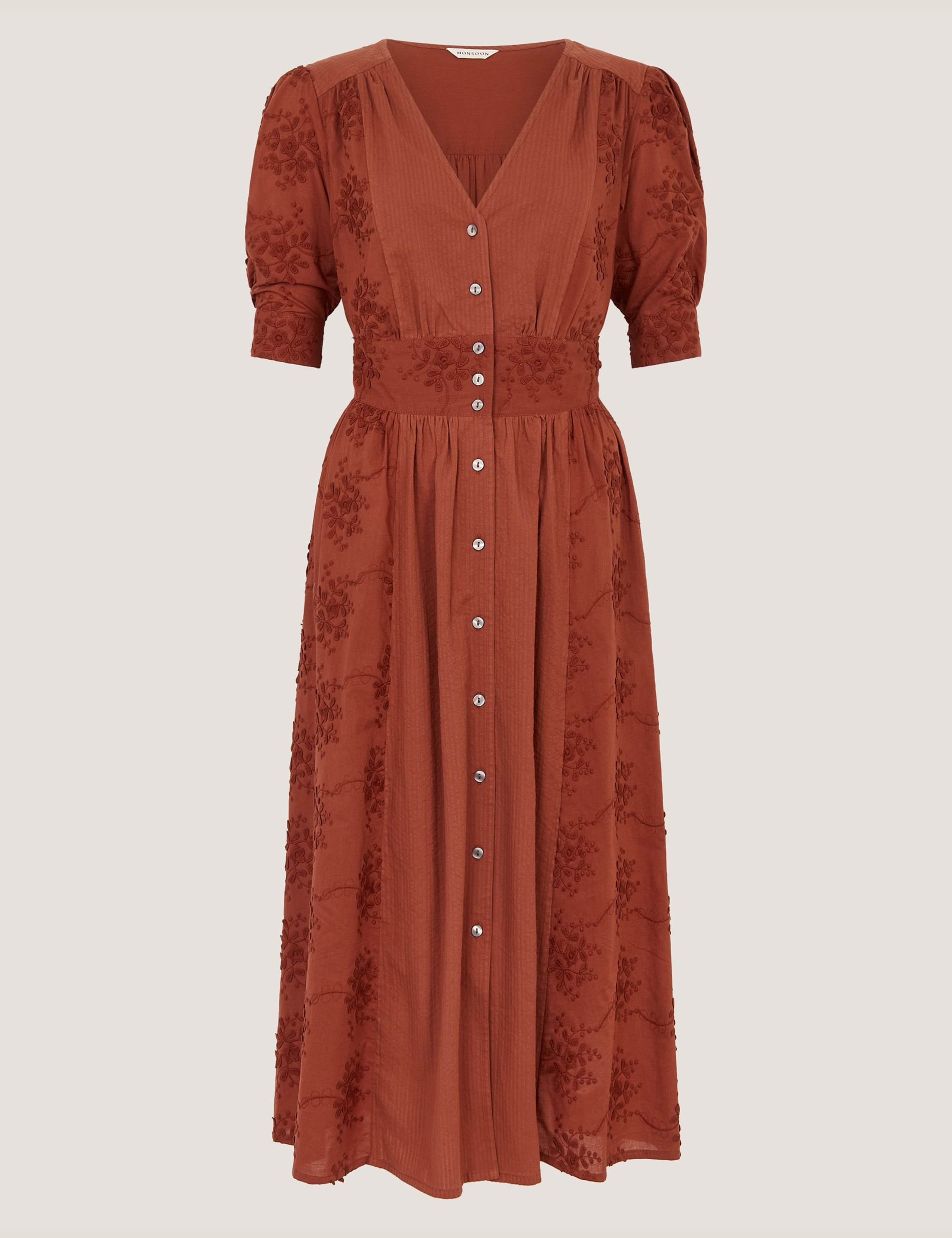 Pure Cotton Embroidered Midi Waisted Dress 2 of 5