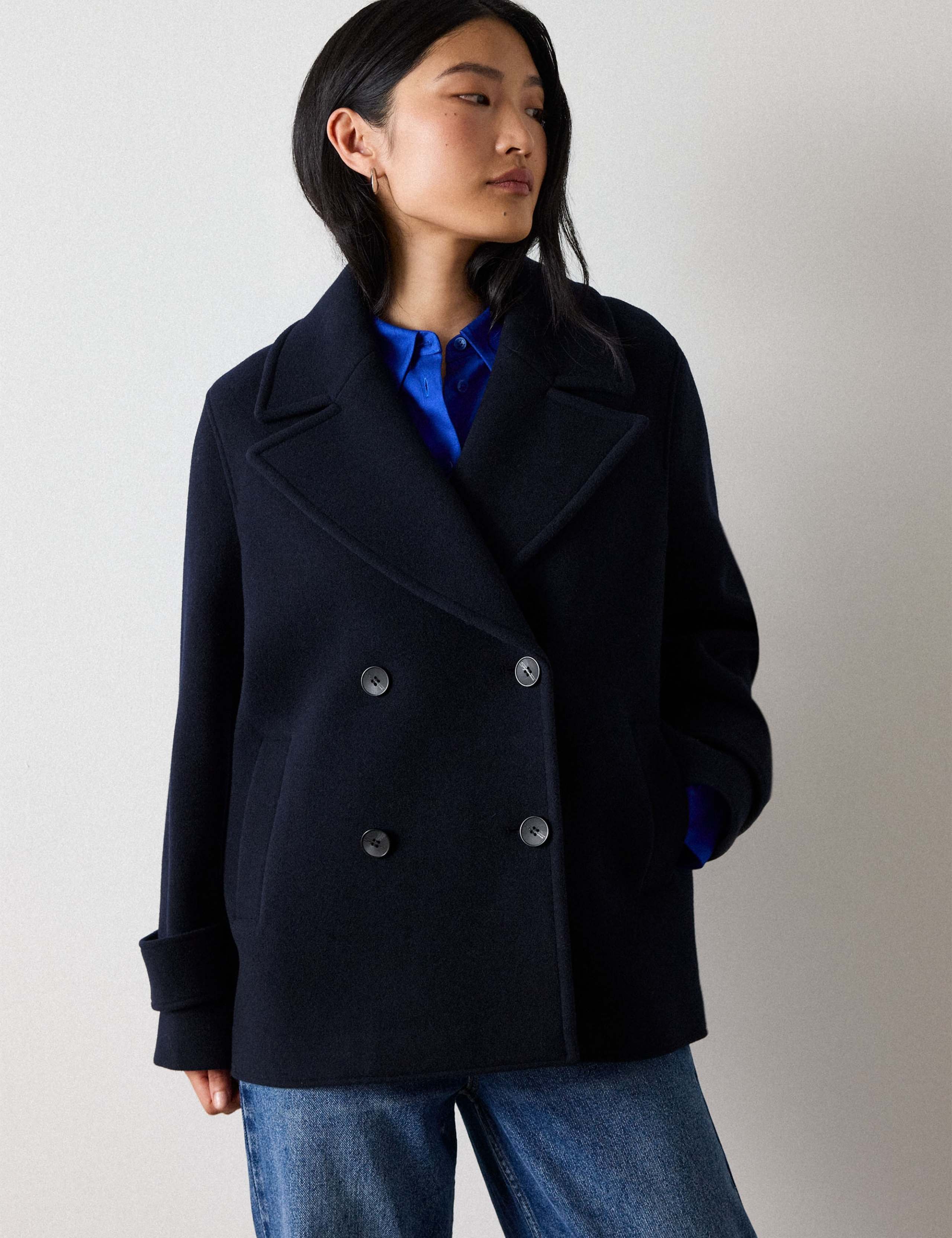 Wool Rich Double Breasted Collared Pea Coat 6 of 6