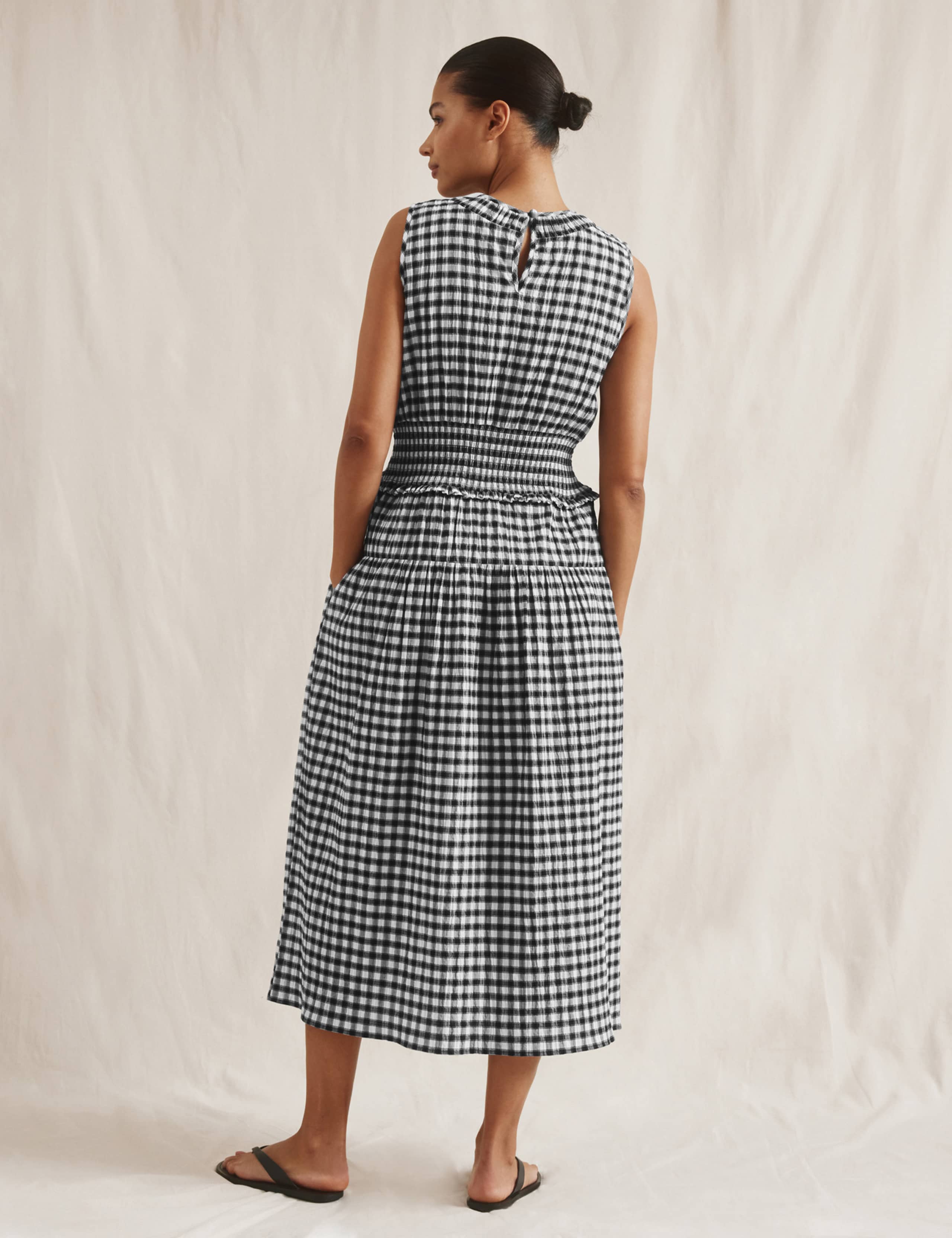 Cotton Rich Gingham Midi Waisted Dress 4 of 6
