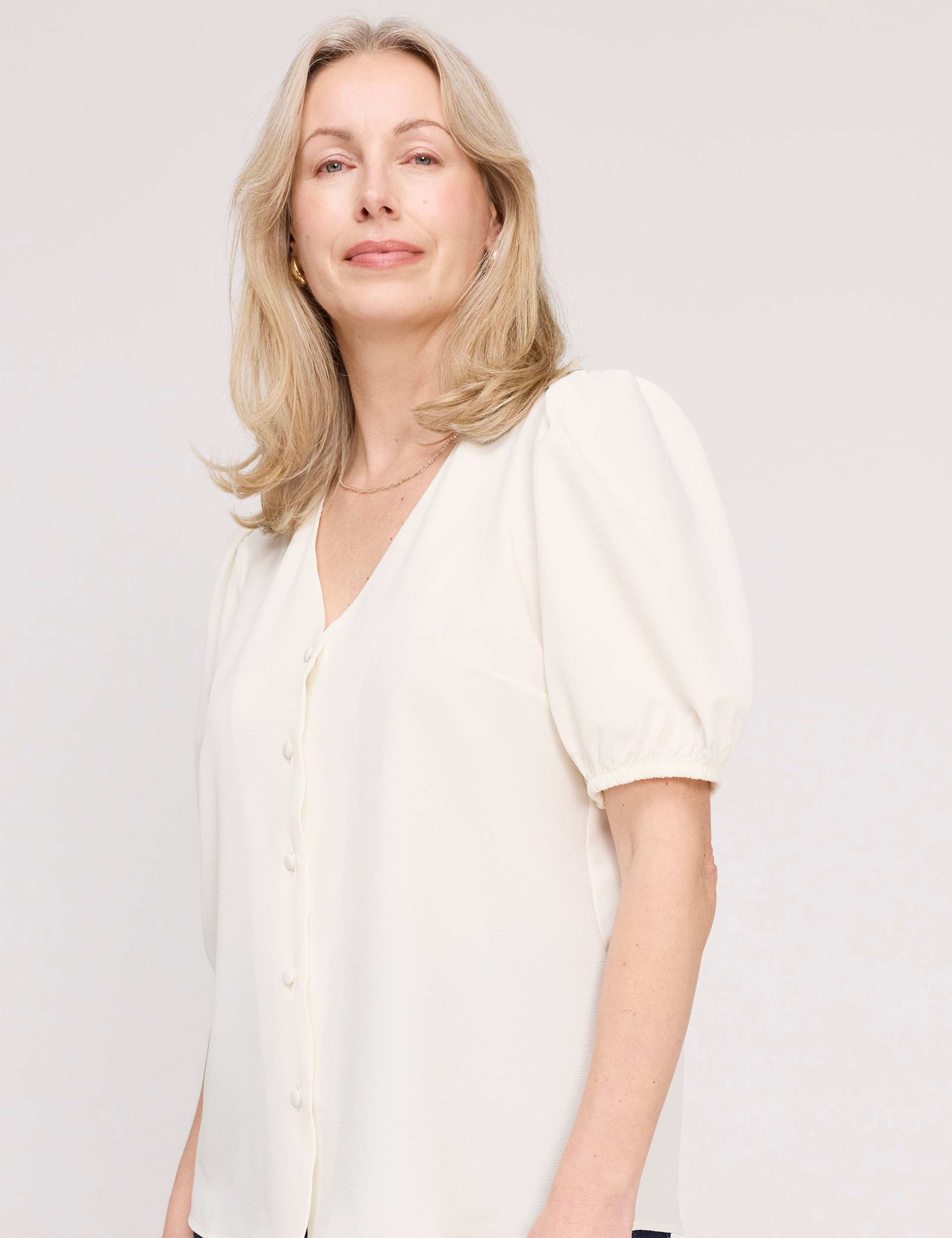 V-Neck Short Sleeve Button-Through Top 1 of 5