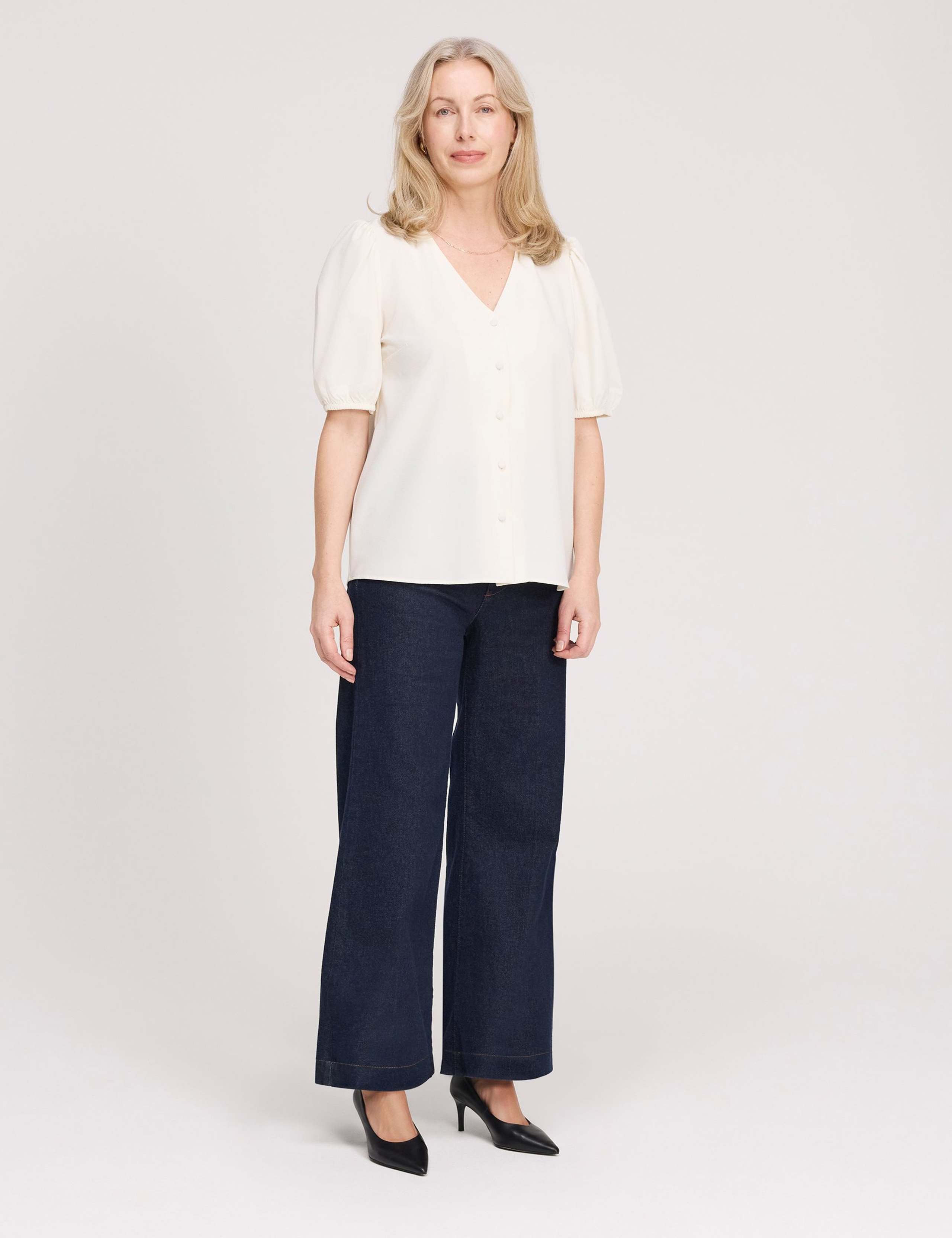 V-Neck Short Sleeve Button-Through Top 2 of 5