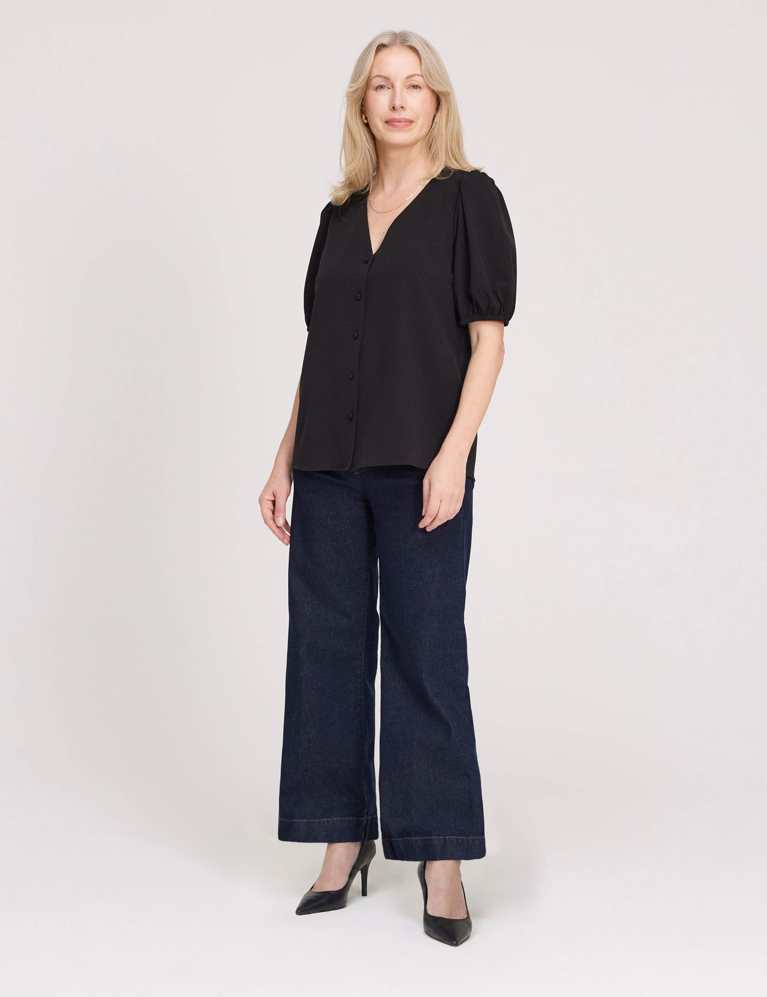 V-Neck Short Sleeve Button-Through Top 2 of 4