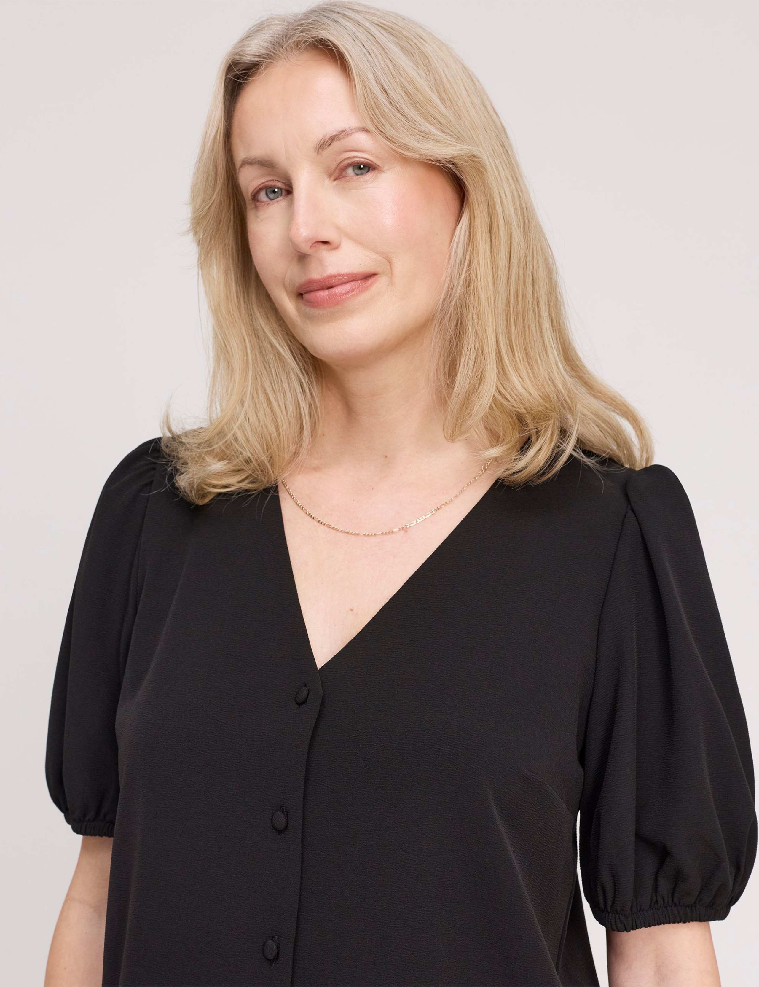 V-Neck Short Sleeve Button-Through Top 4 of 4