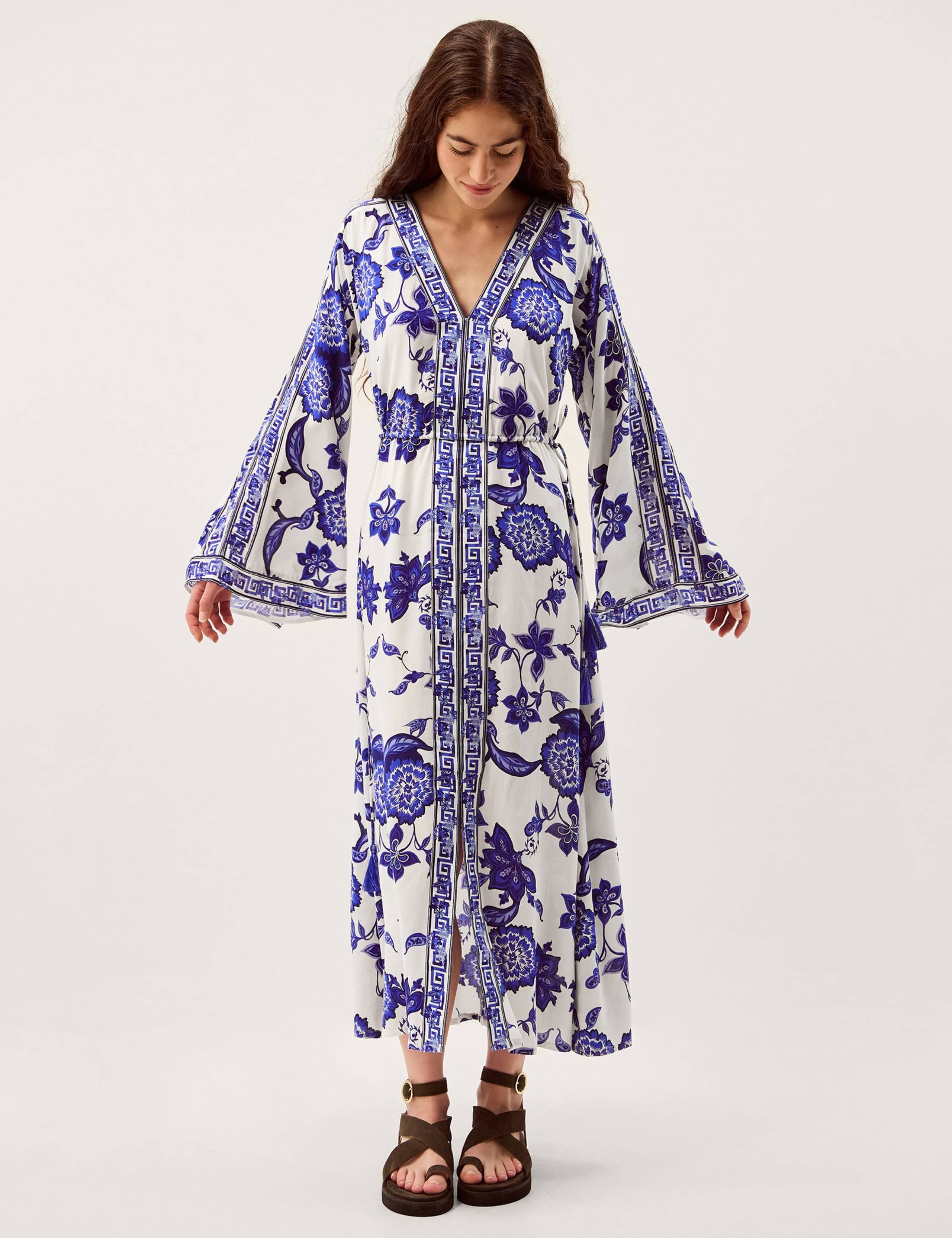 Floral V-Neck Angel Sleeve Maxi Beach Dress 1 of 5