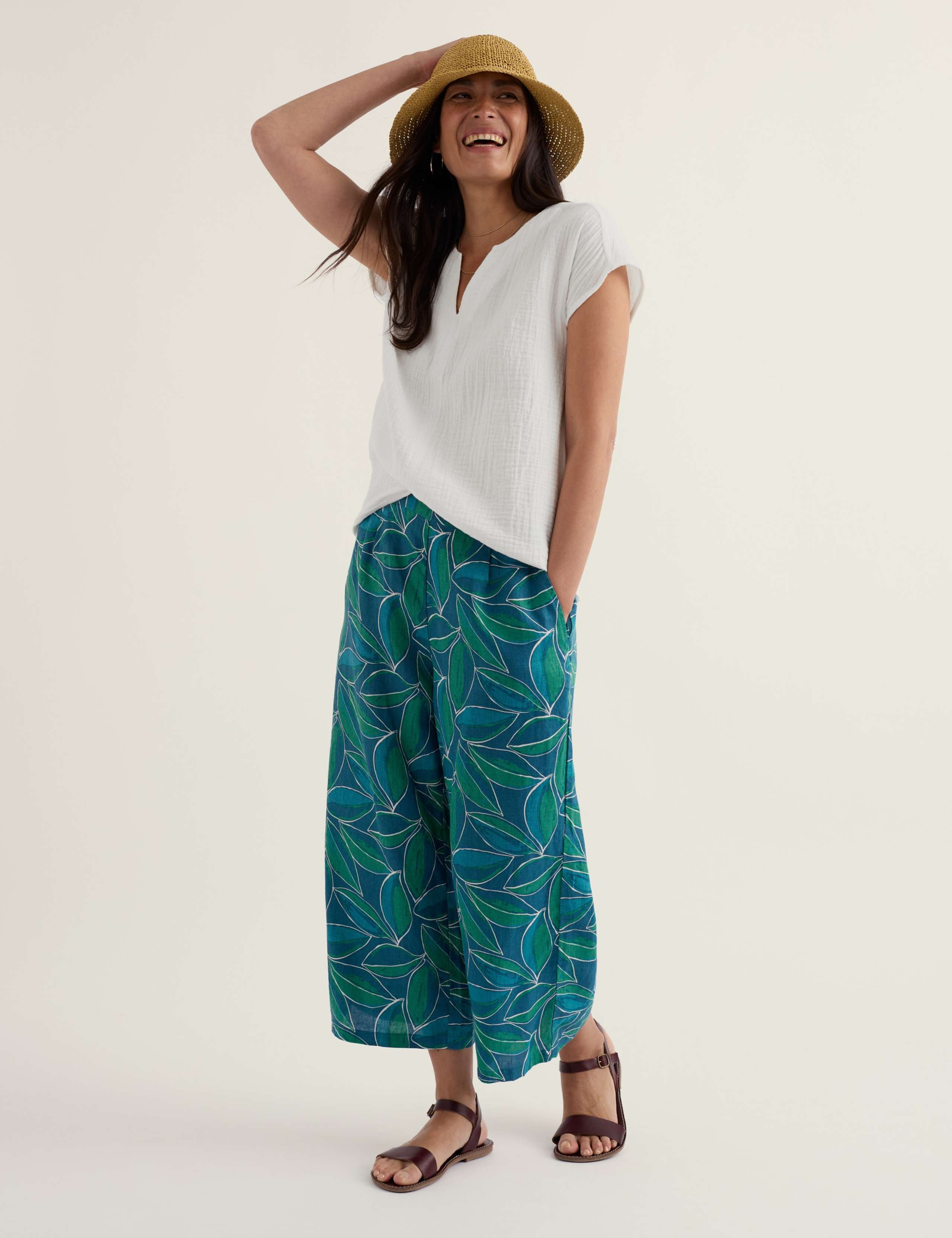 Pure Linen Floral Wide Leg Culottes 1 of 5