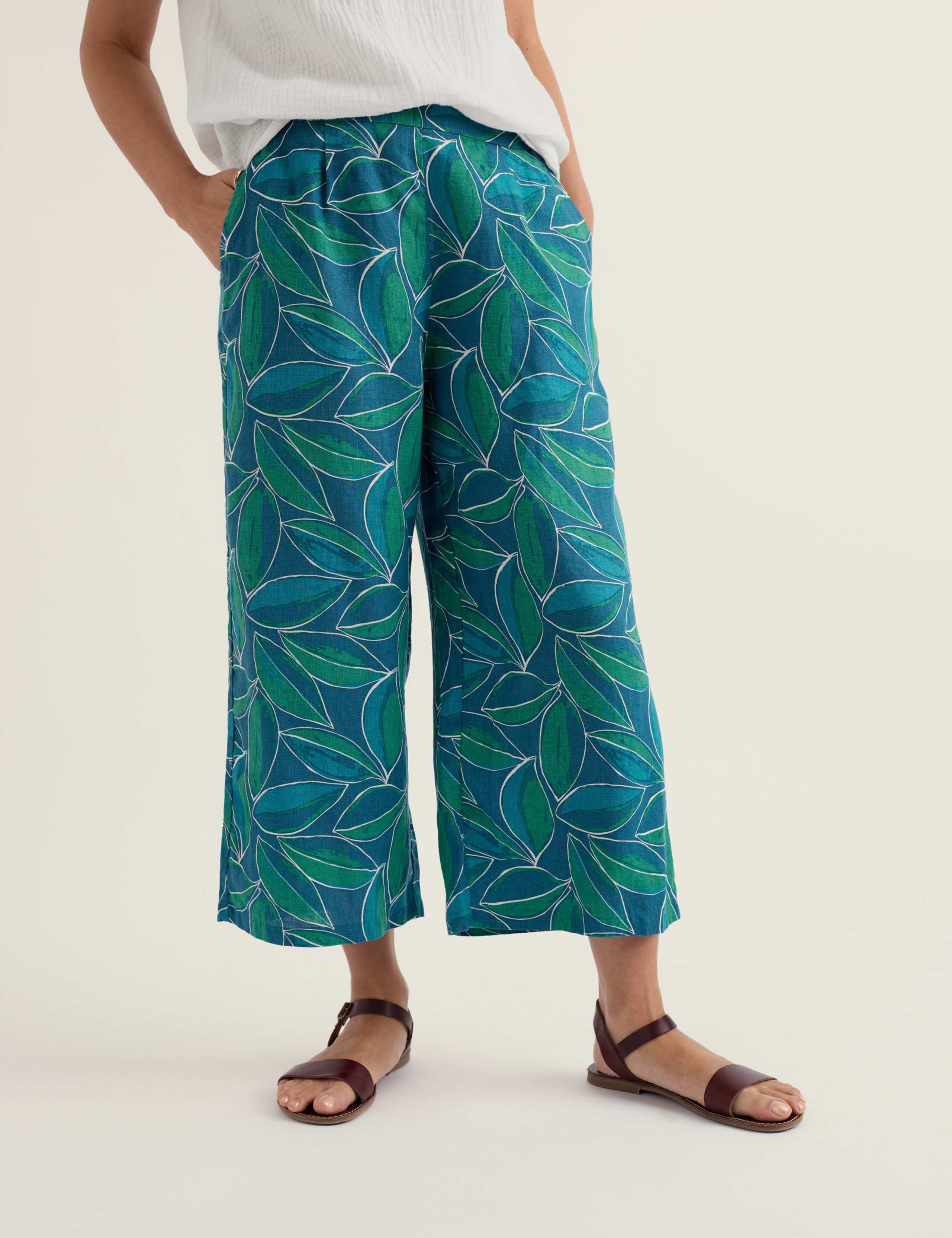Pure Linen Floral Wide Leg Culottes 3 of 5