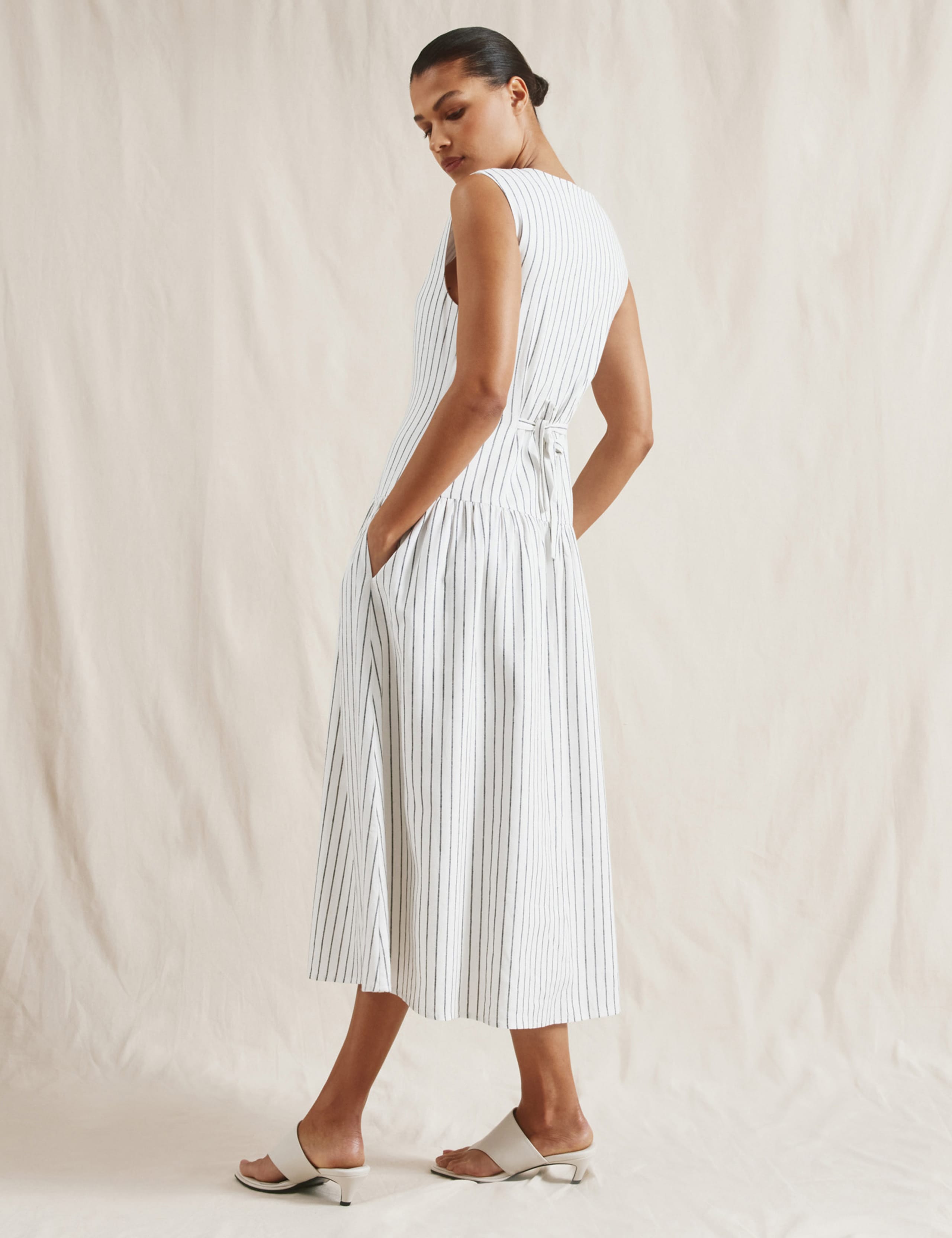 Linen Blend Striped Midi Skater Dress 4 of 6